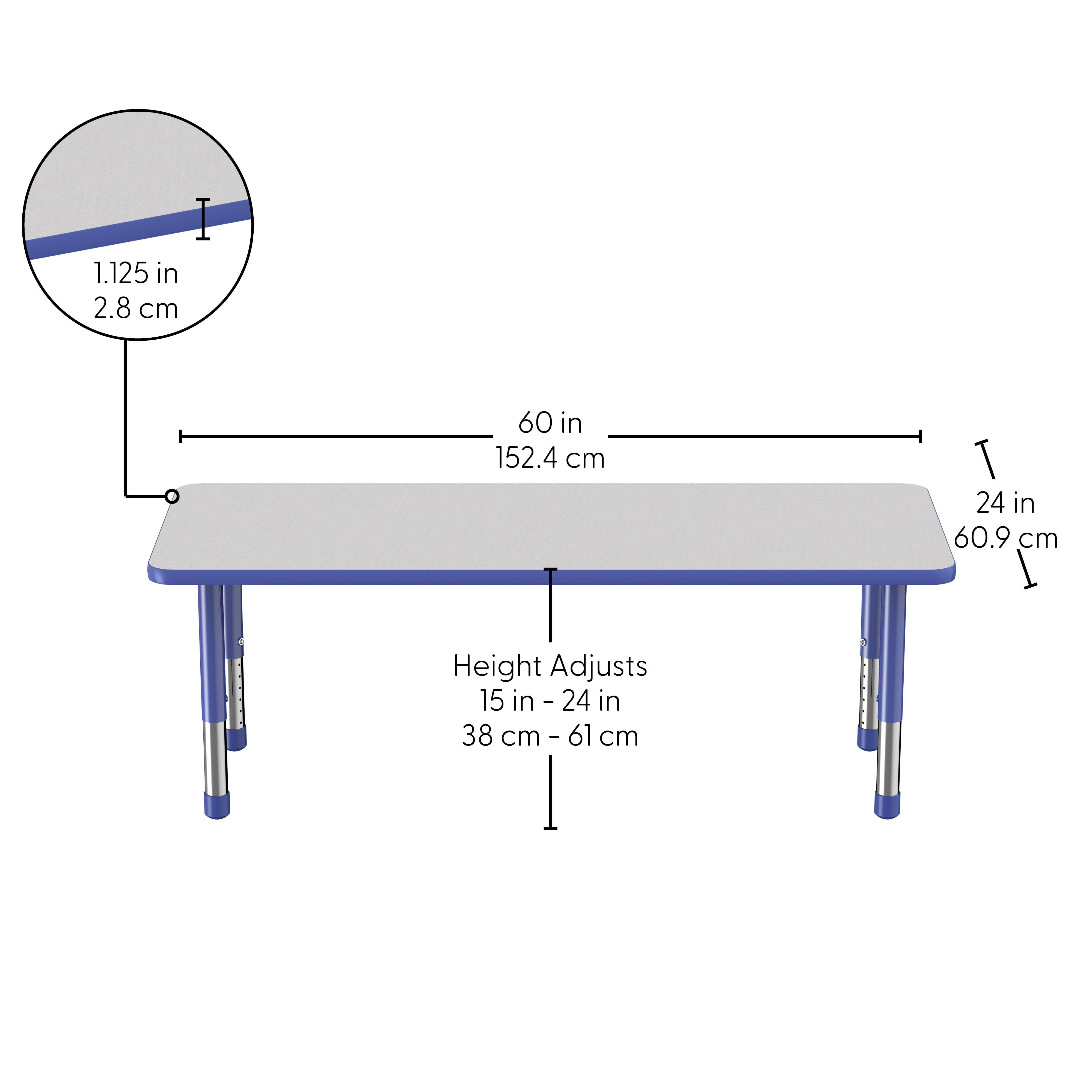 24" x 60" Rectangle Thermofused Activity Table with Adjustable Chunky Legs - Gray/Blue