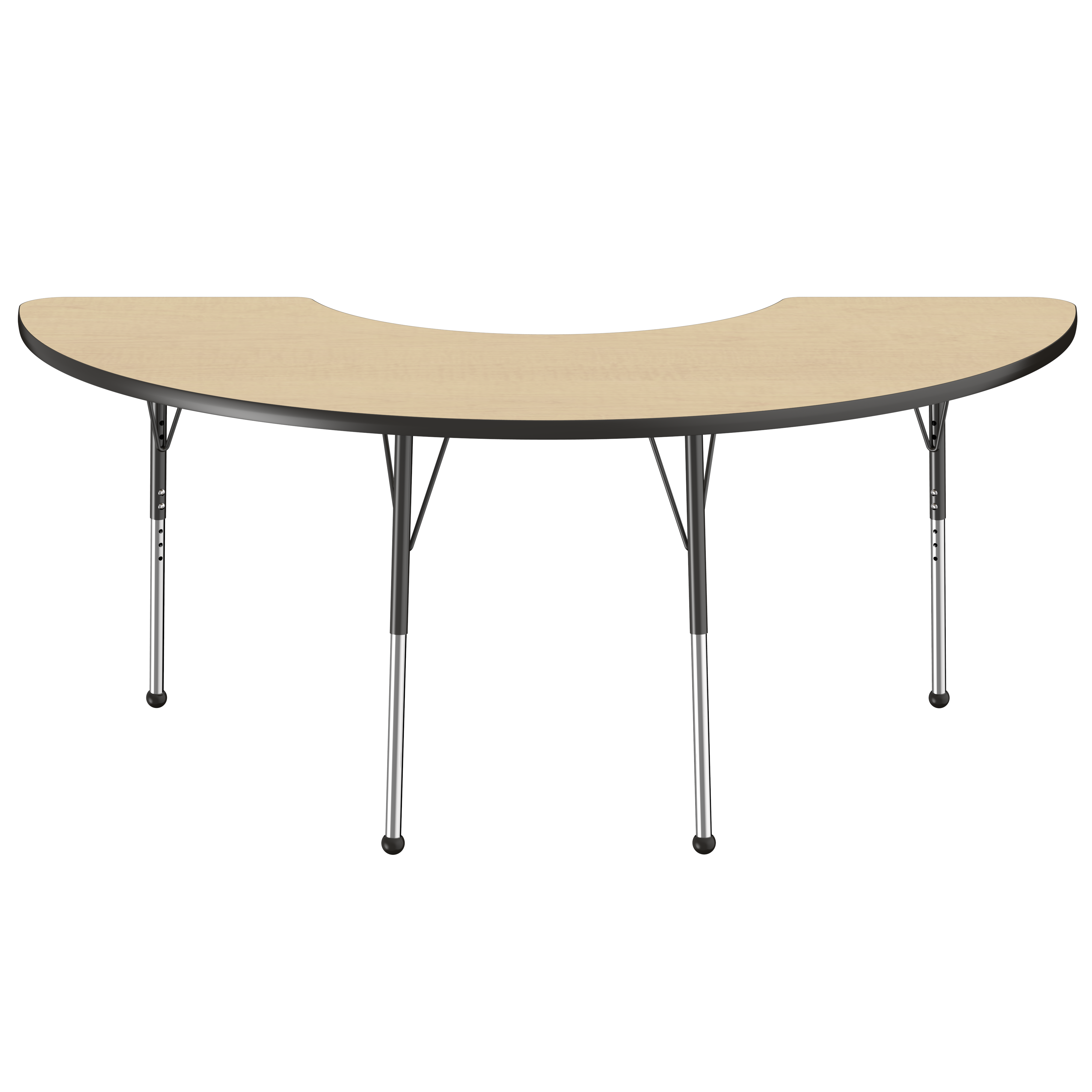 36" x 72" Half Moon T-Molding Activity Table with Adjustable Standard Ball Glide Legs - Maple/Black