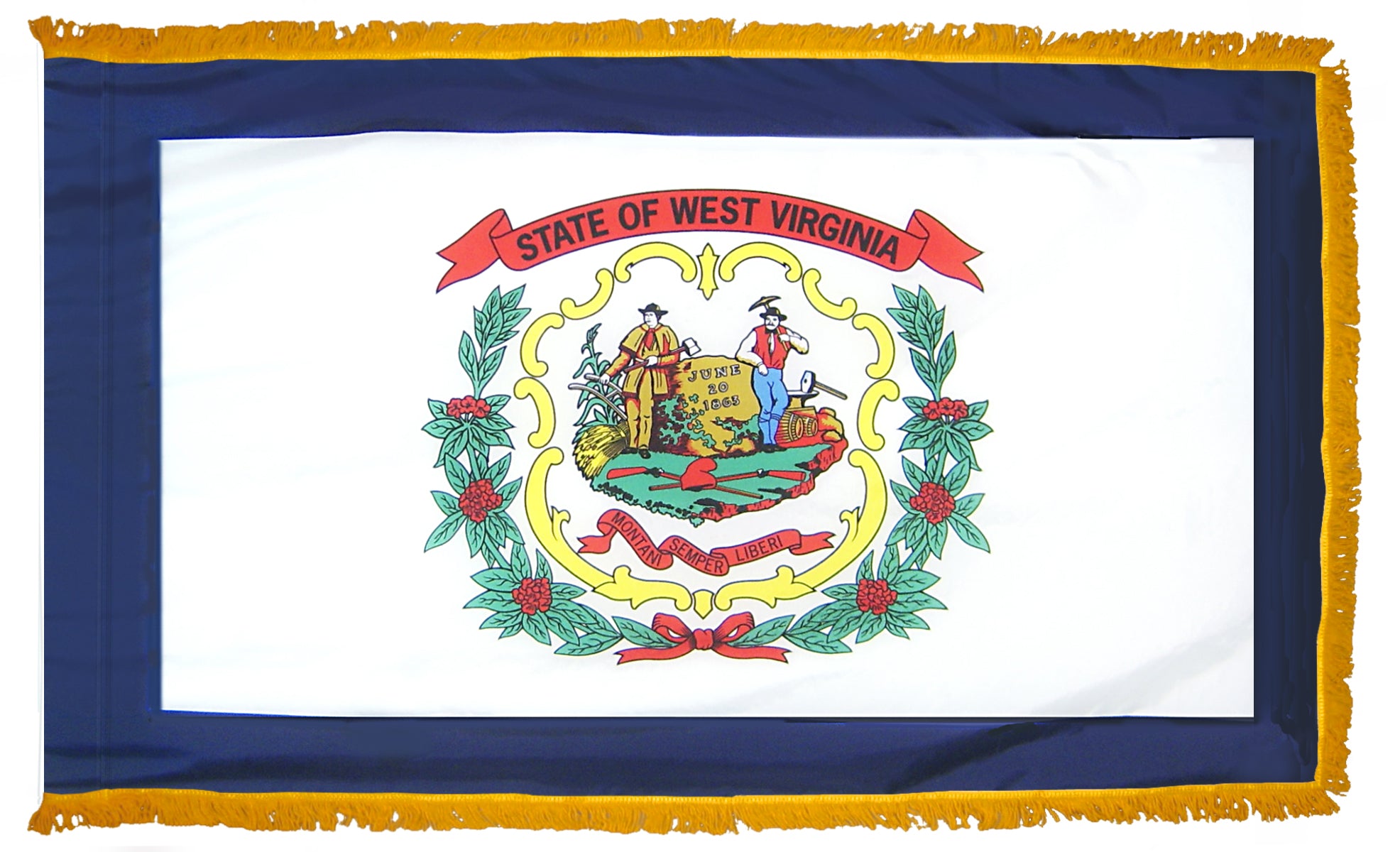 West Virginia State Flag 3x5 ft. Nylon with Pole Sleeve and Gold Fringe for Parades, and Indoor Display