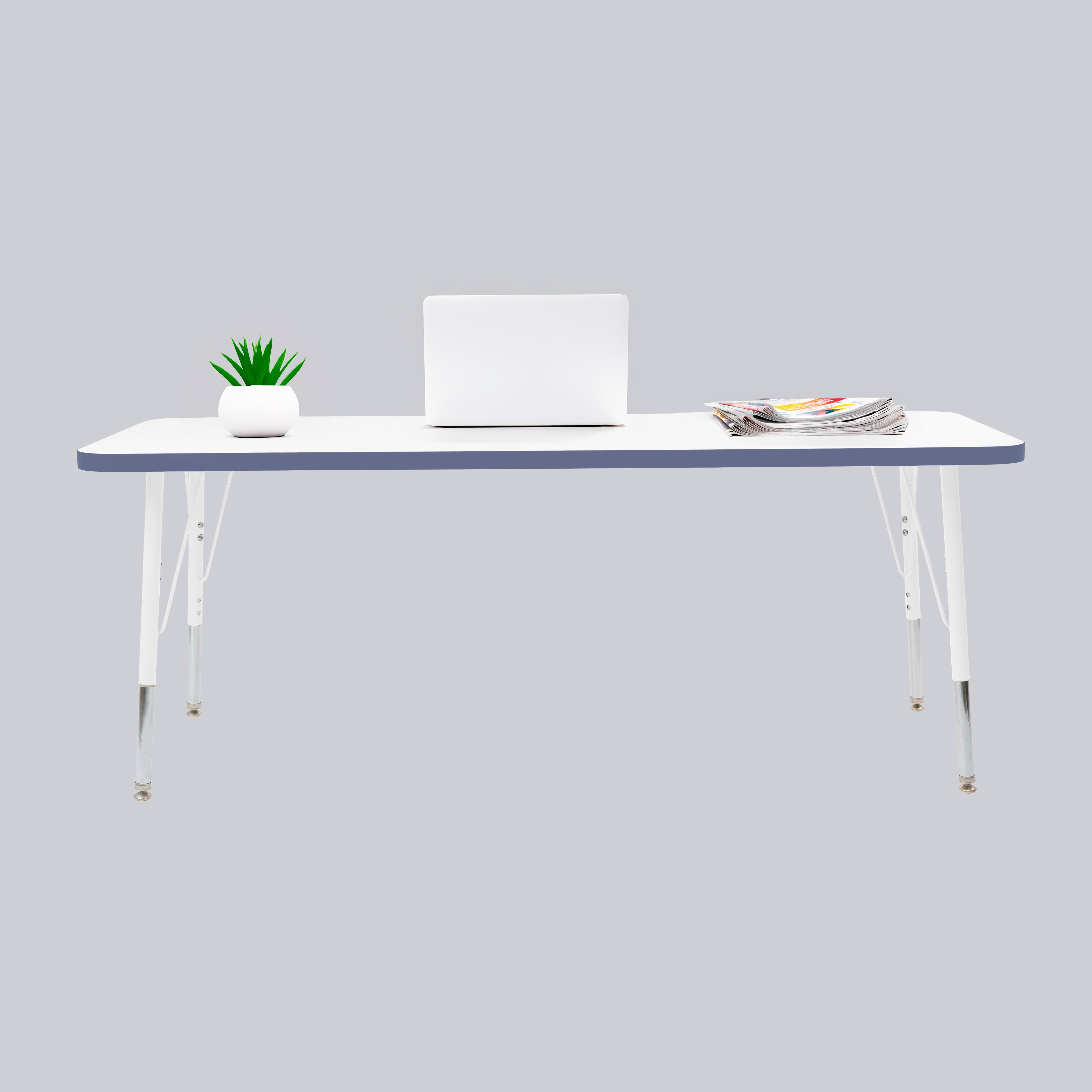 24" x 60" Rectangle Thermofused Activity Table with Adjustable Standard Swivel Glide Legs - White/Navy/White
