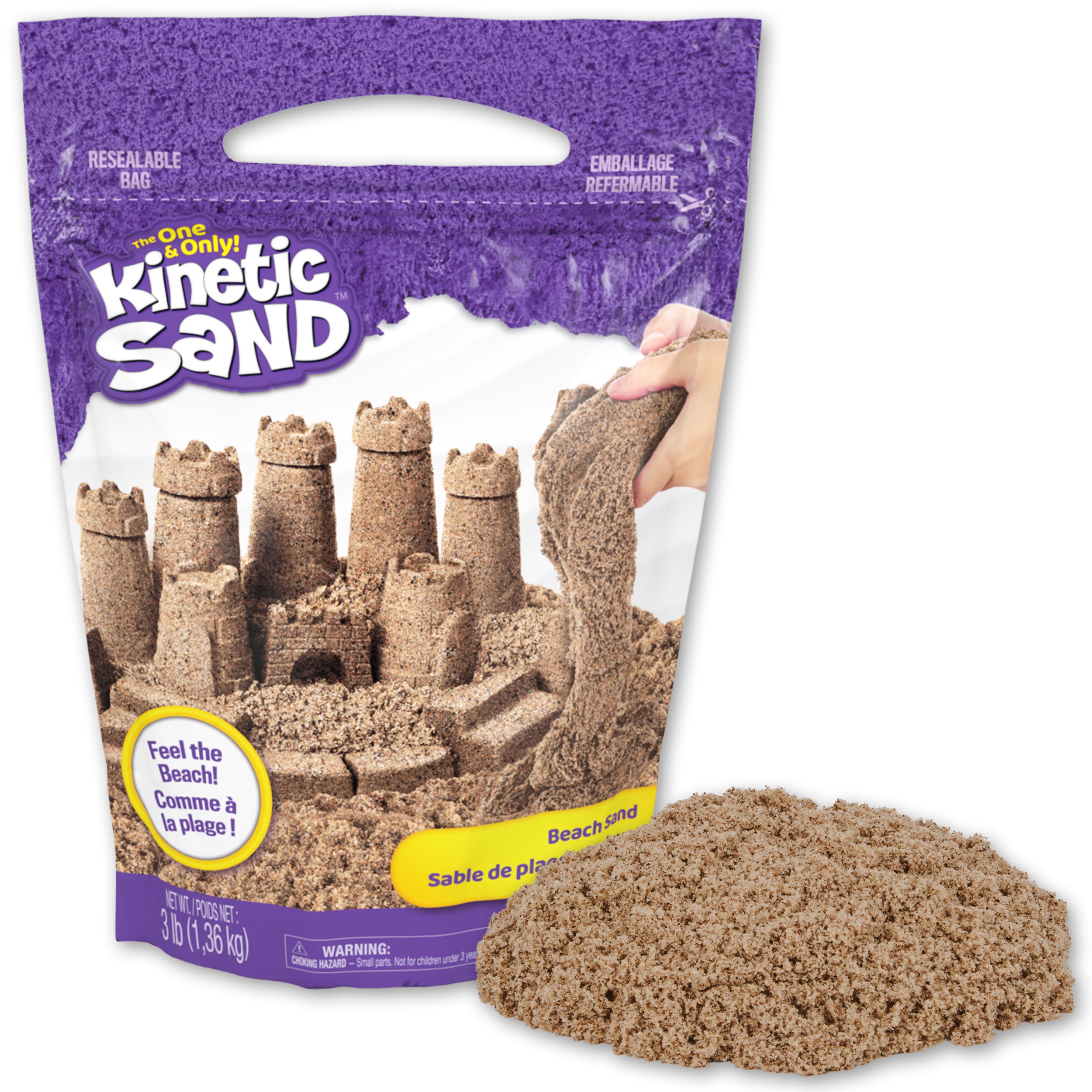 Kinetic Sand, 3lbs Beach Play Sand, Moldable Sensory Toys for Kids, Resealable Bag Packaging May Vary, for Ages 3 and up
