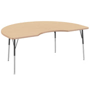 48" x 72" Kidney Thermofused Activity Table with Adjustable Standard Swivel Glide Legs - Maple/Maple/Black