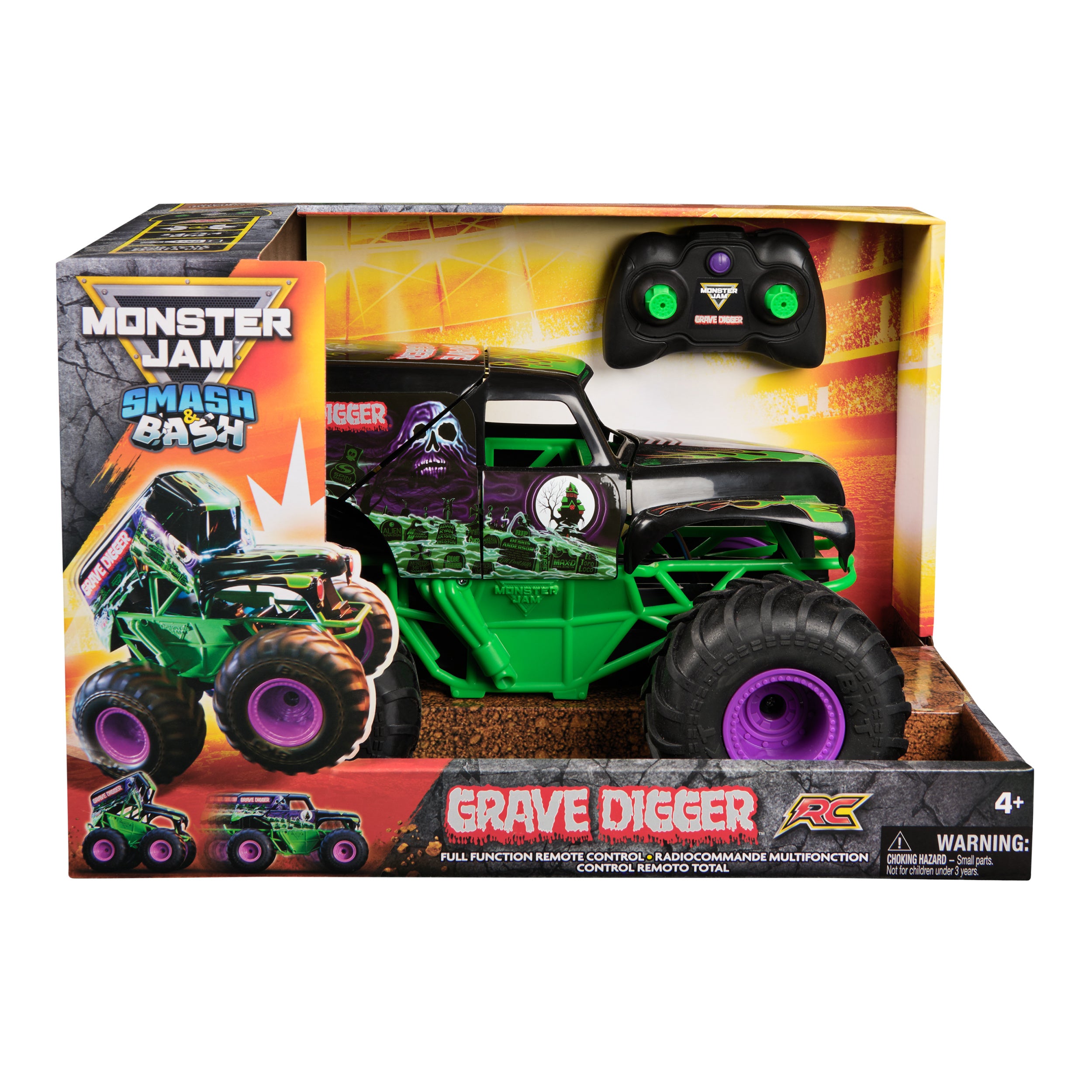 Monster Jam, Official Smash & Bash Grave Digger Remote Control Indoor & Outdoor Vehicle, 1:15 Scale Repairable Monster Truck, Kids Toys for Boy and Girls Ages 4 and up