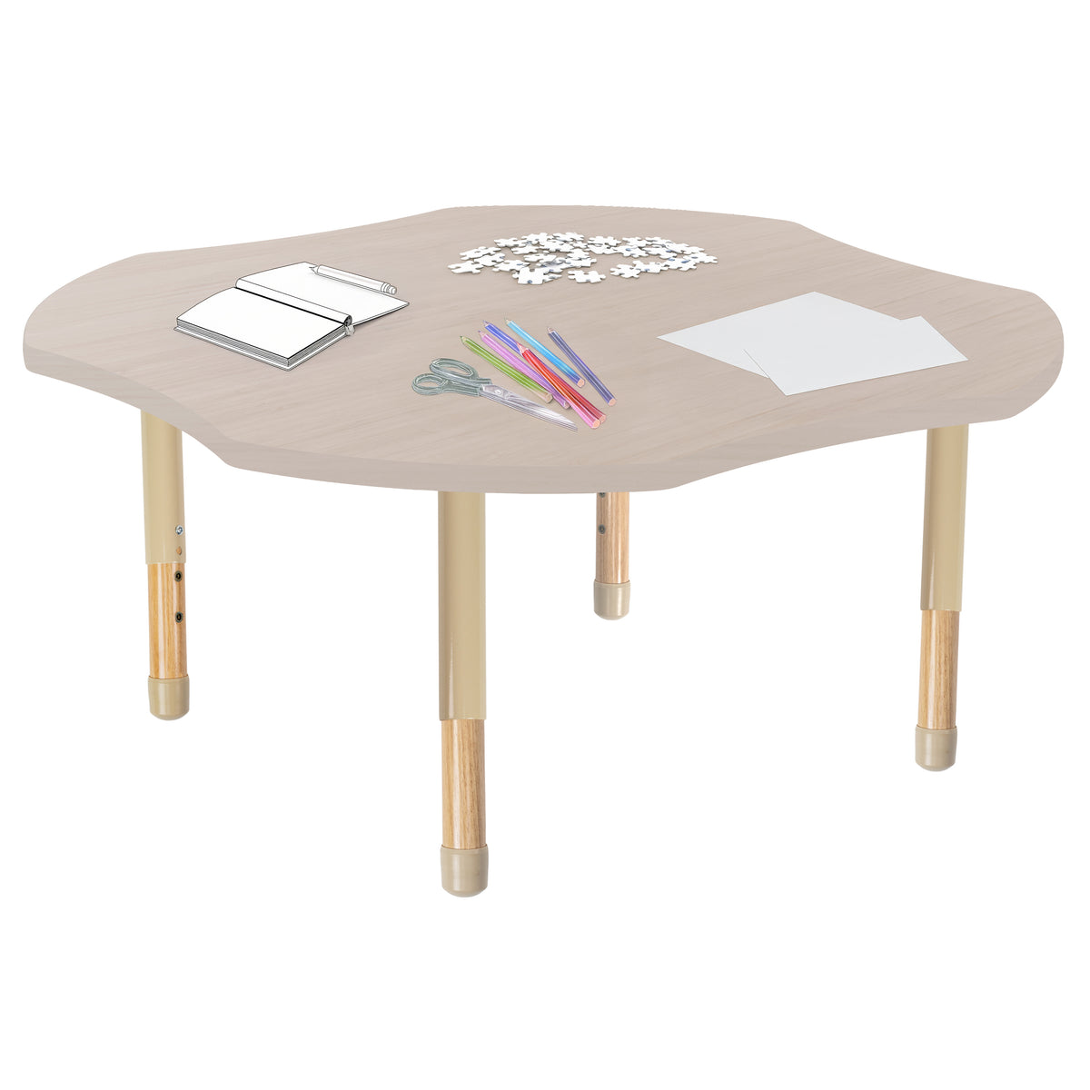 48" x 48" Clover Thermofused Activity Table with Adjustable Chunky Wood Legs - Asian Sand/Sand/Natural
