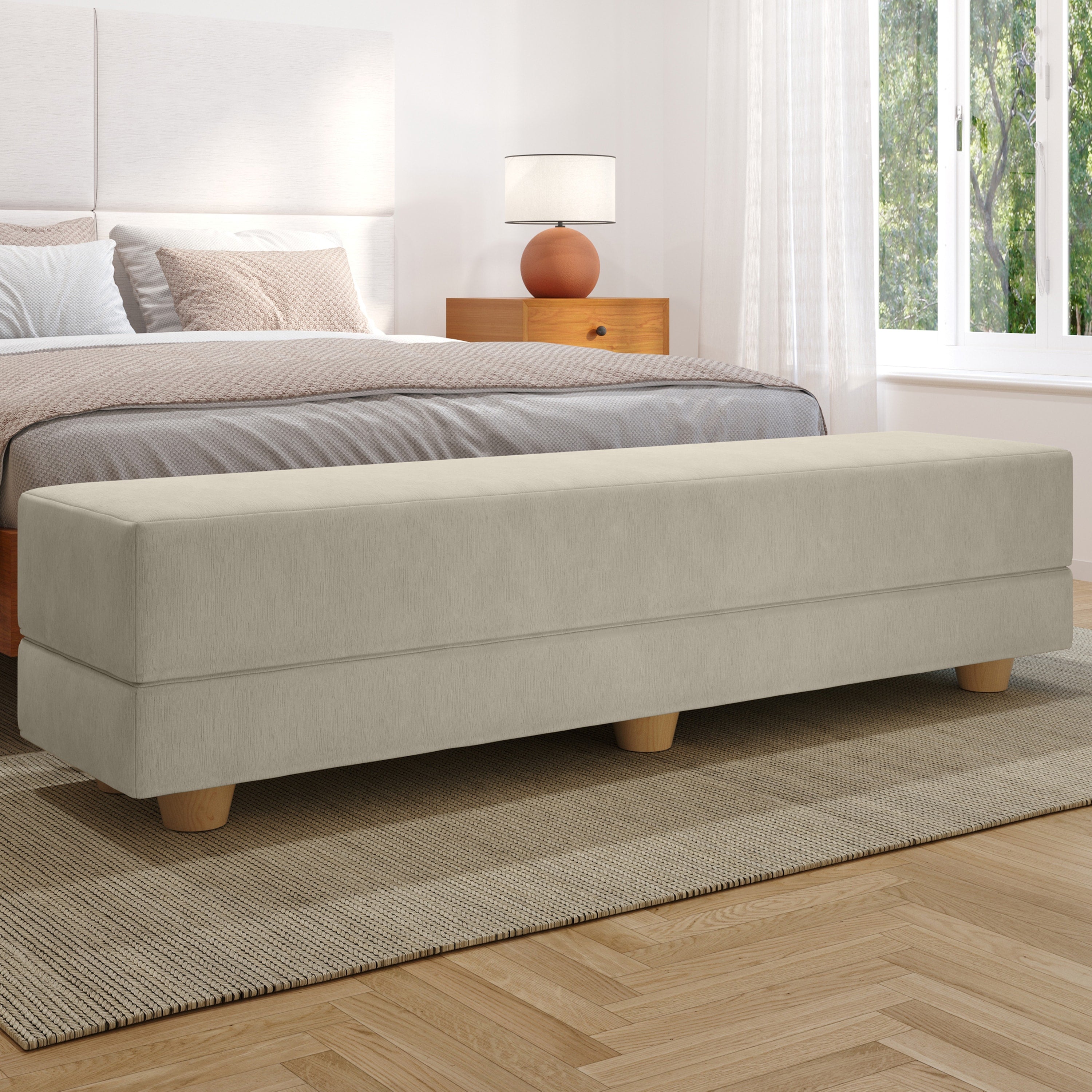 Jaxx Camden Convertible Bed Bench / Fold-Out Twin Guest Bed, Ivory