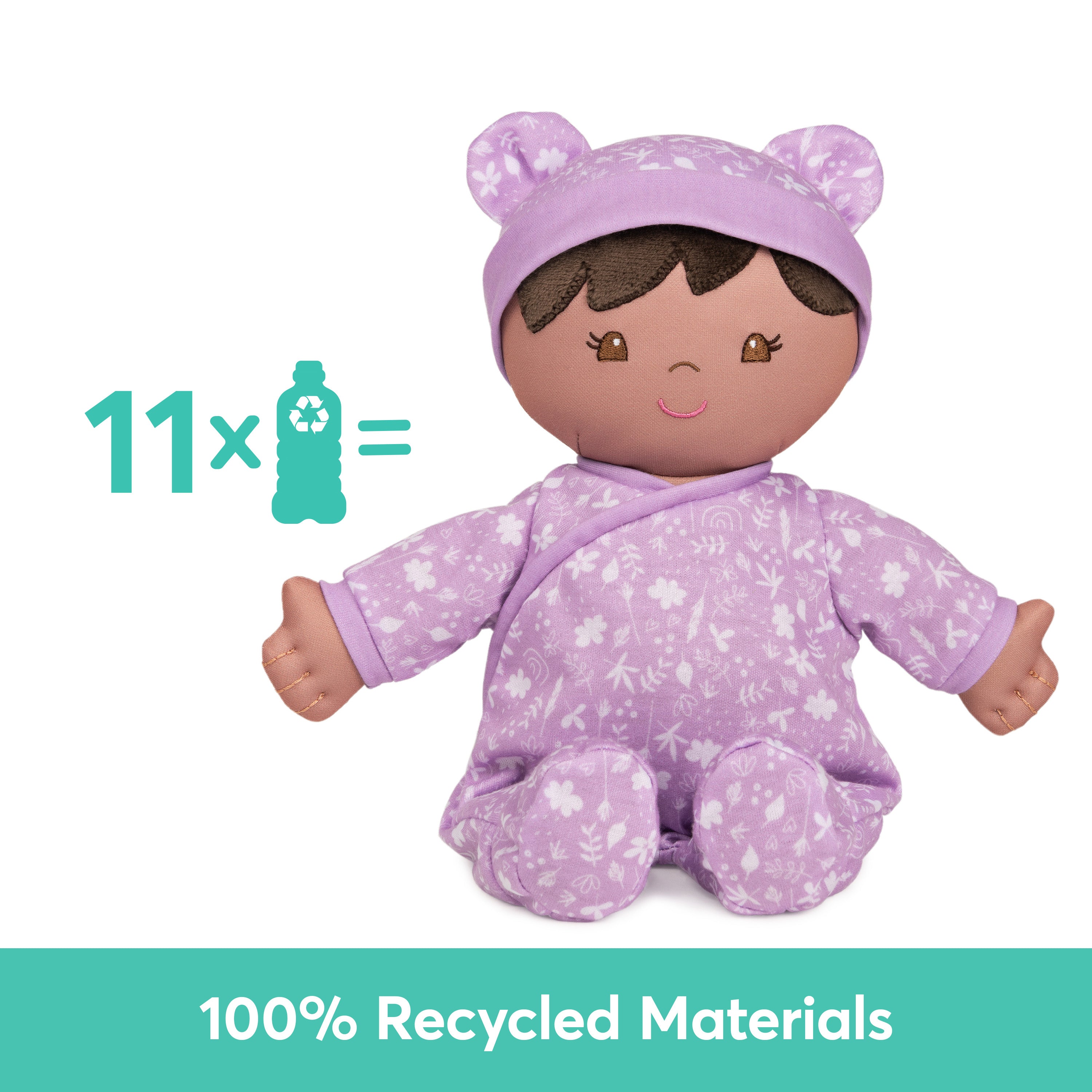 Baby GUND Sustainable Baby Doll, Plush Doll Made from Recycled Materials, For Babies and Newborns, Purple, 12”