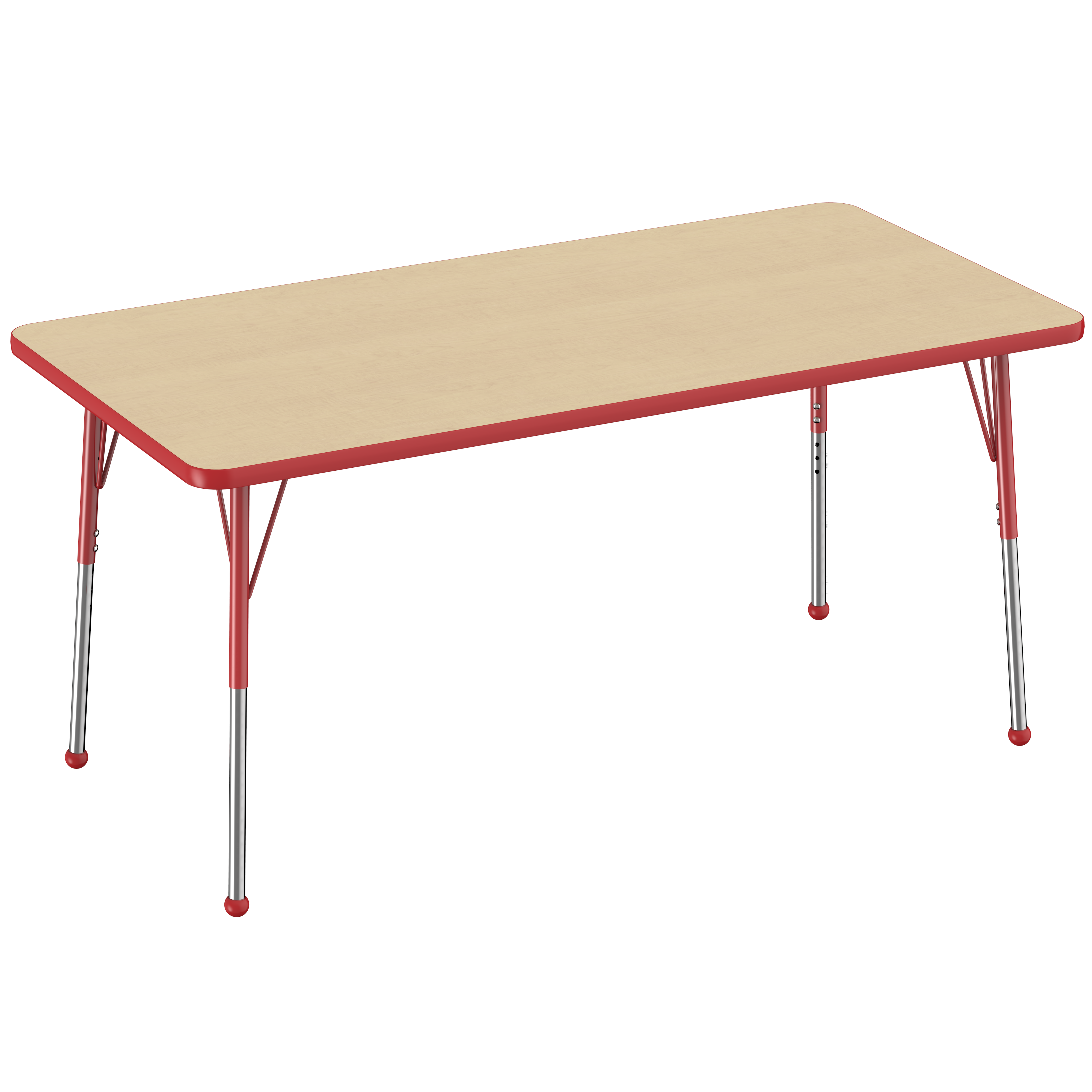 30" x 60" Rectangle T-Molding Activity Table with Adjustable Standard Ball Glide Legs - Maple/Red