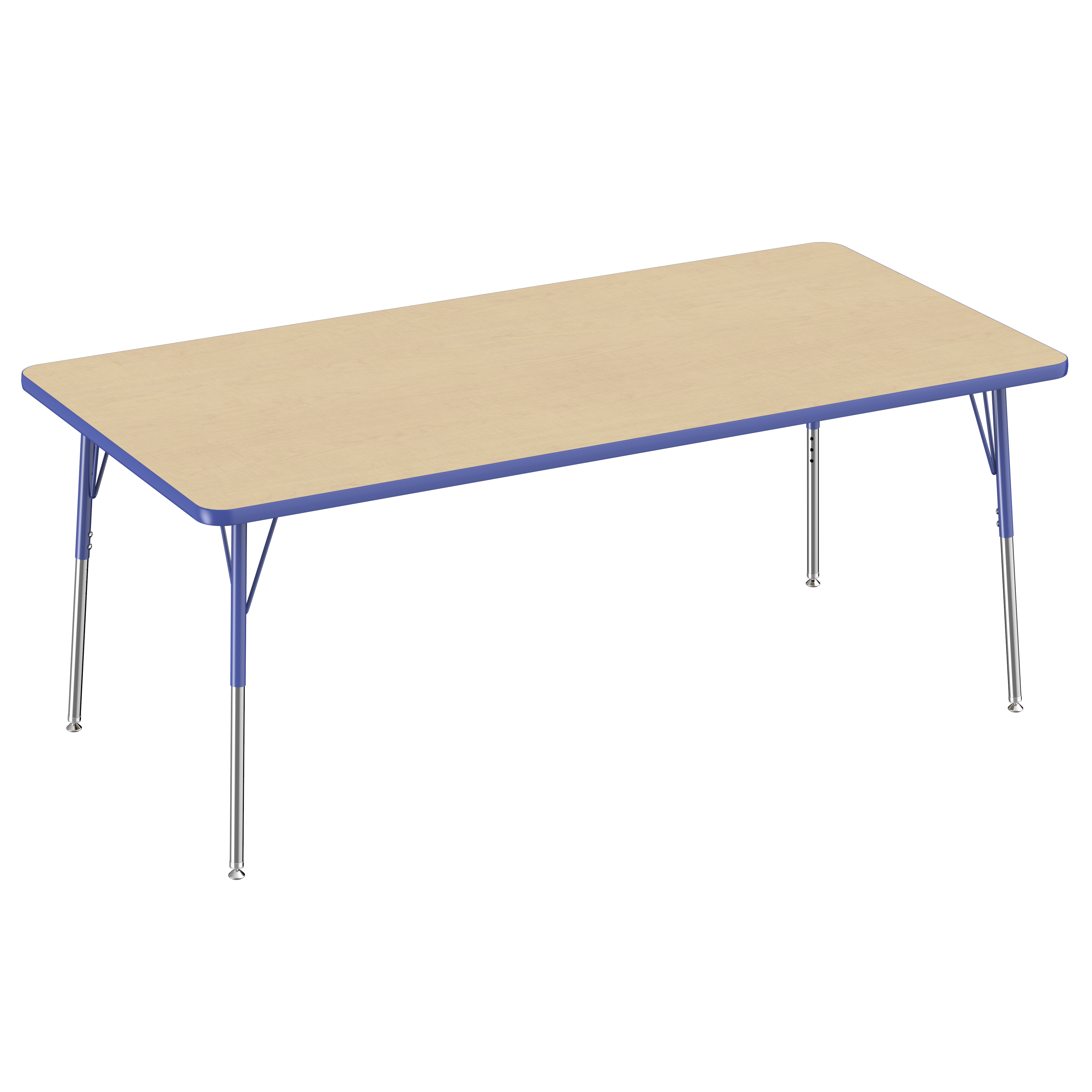 36" x 72" Rectangle T-Molding Activity Table with Adjustable Standard Swivel Glide Legs - Maple/Blue