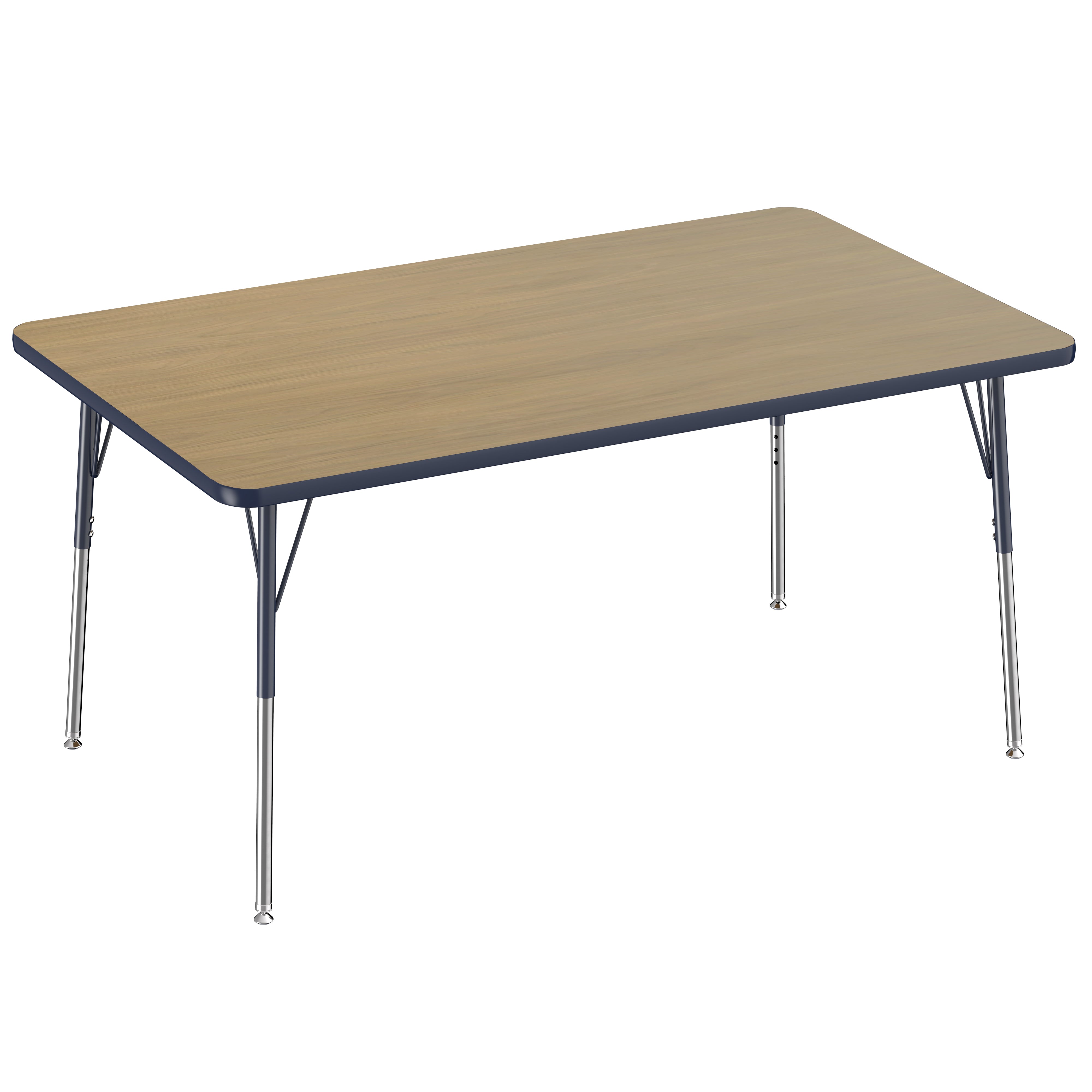 36" x 60" Rectangle T-Molding Activity Table with Adjustable Standard Swivel Glide Legs - Pasadena Oak/Navy