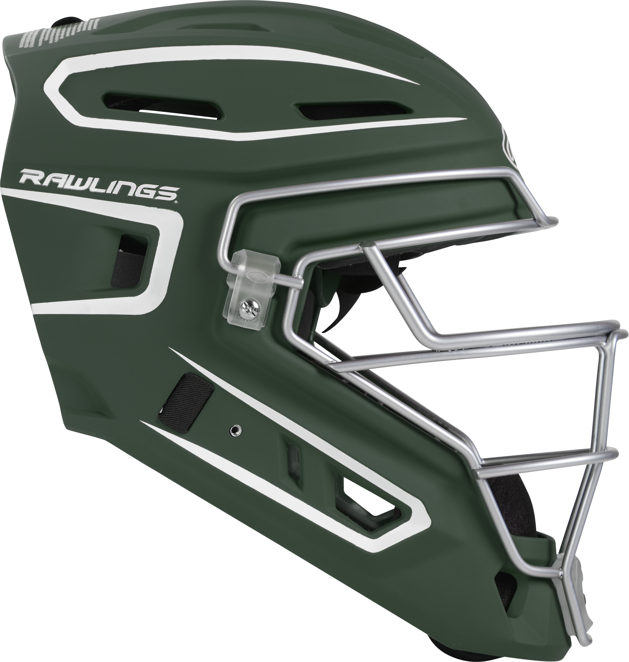 Rawlings Velo 2.0 Matte Senior Catchers Helmet - Dark Green/White