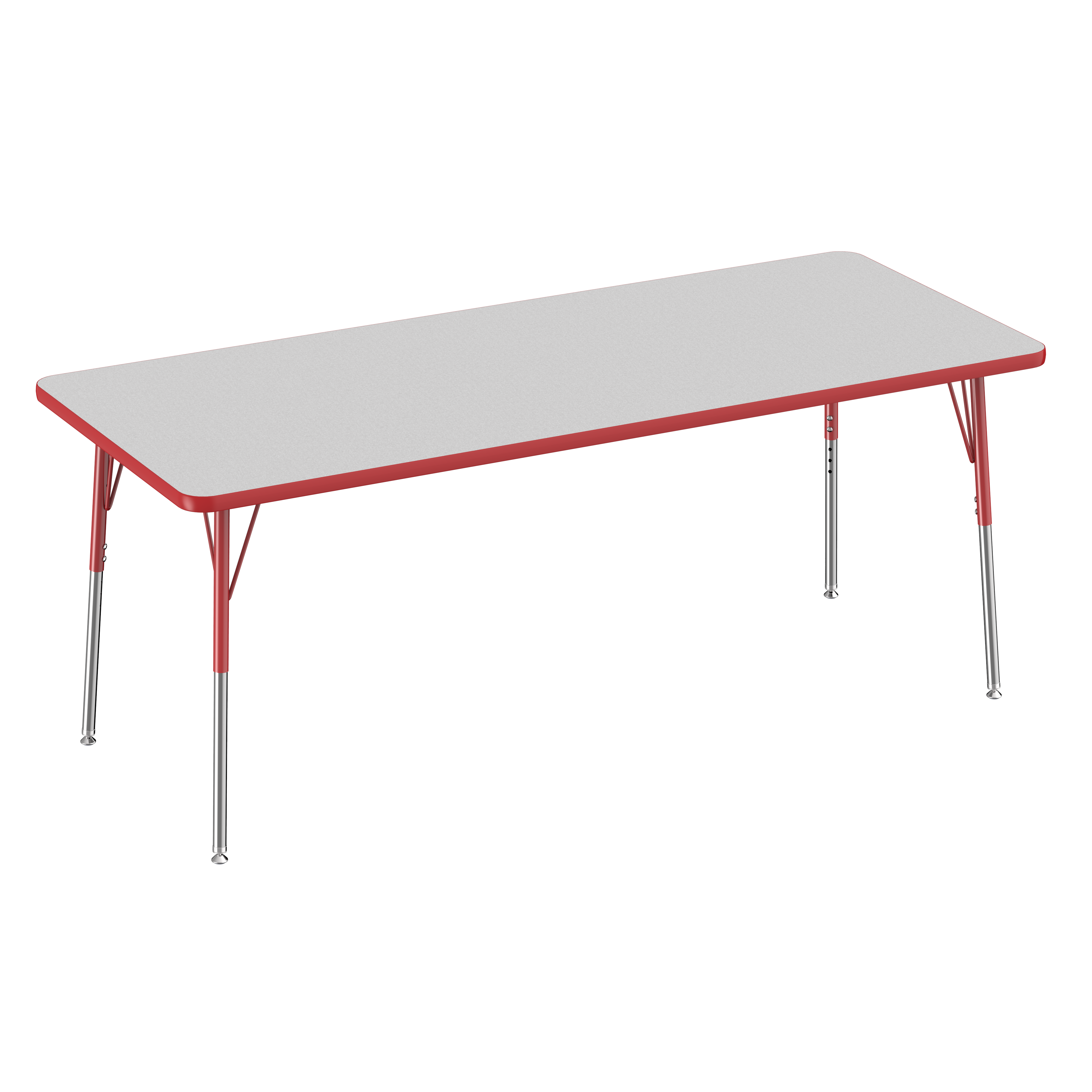30" x 72" Rectangle T-Molding Activity Table with Adjustable Standard Swivel Glide Legs - Gray/Red