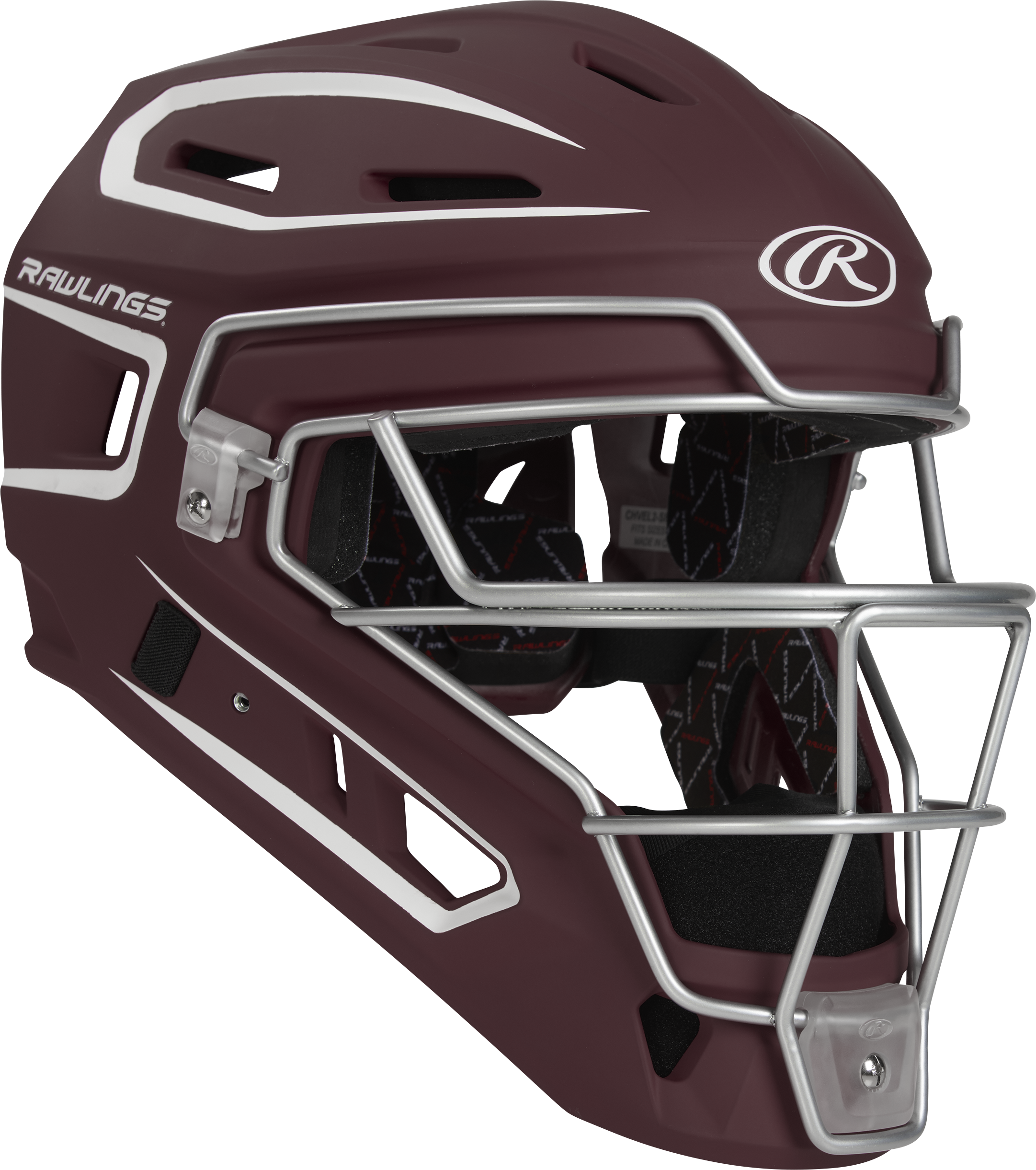 Rawlings Velo 2.0 Matte Junior Catchers Helmet - Maroon/White