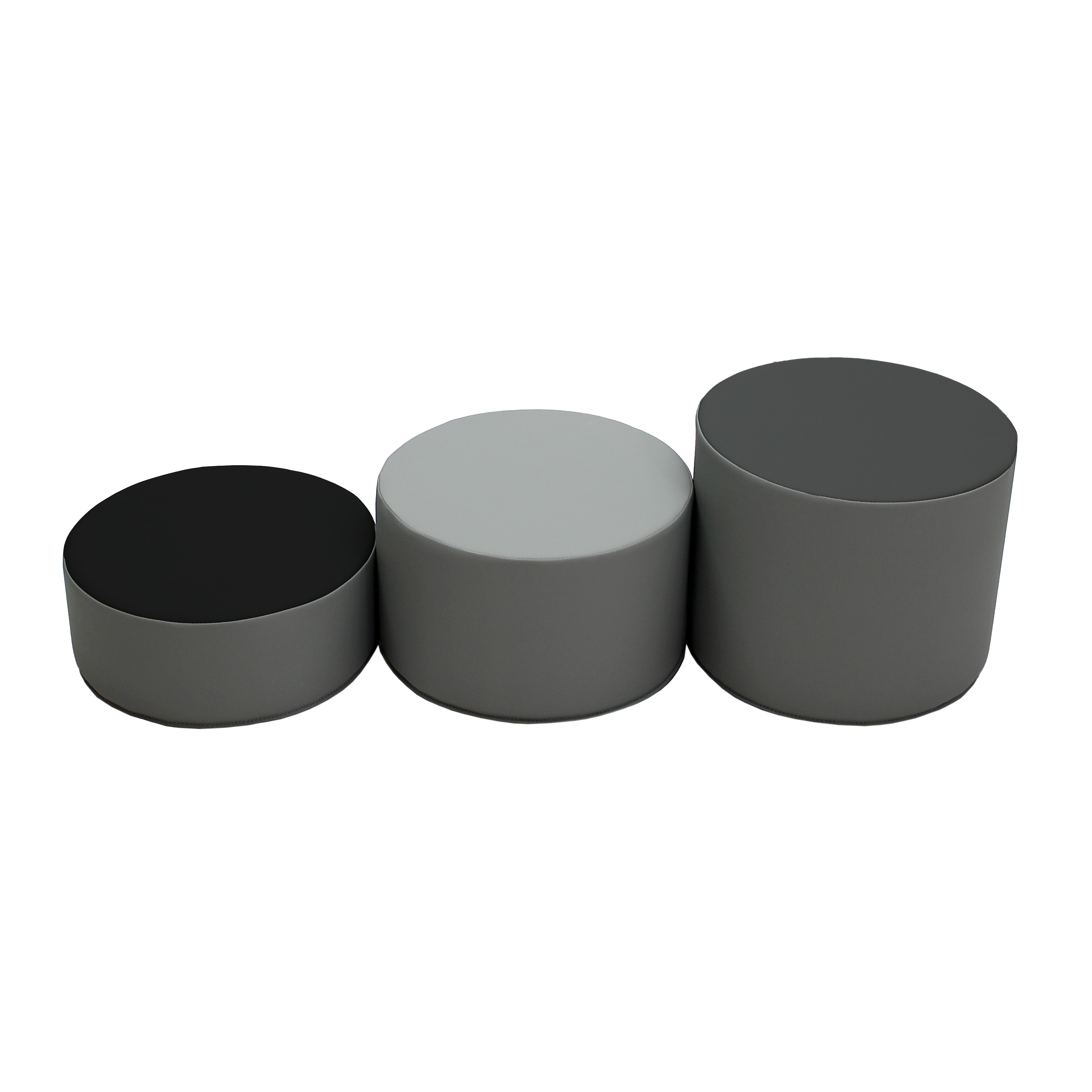 SoftScape 15" Round Ottomans, 3-Piece - Gray/Light Gray