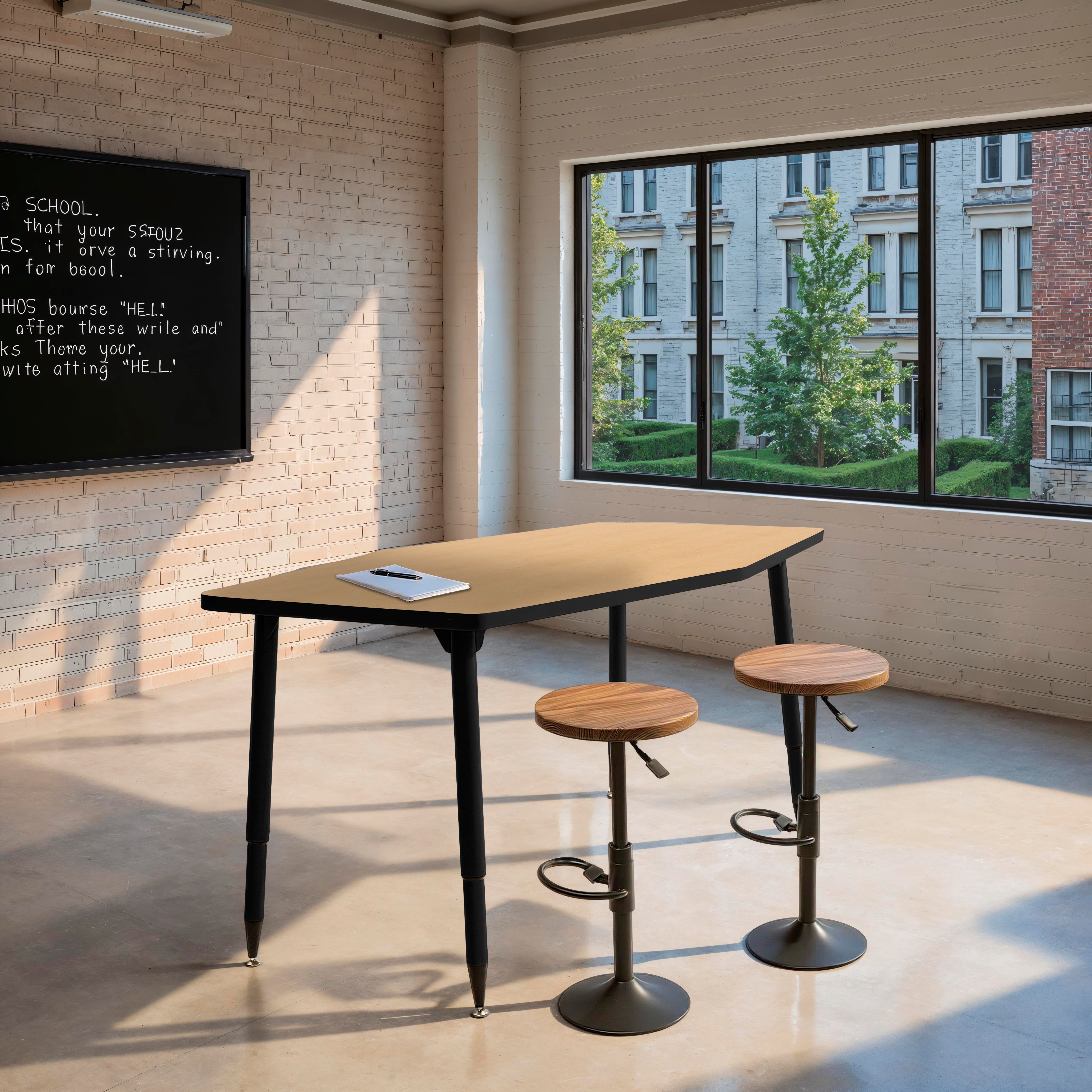 Adapte 34" x 60" Long Hexagon Thermofused Activity Table with Adjustable Tapered Legs - Maple/Black