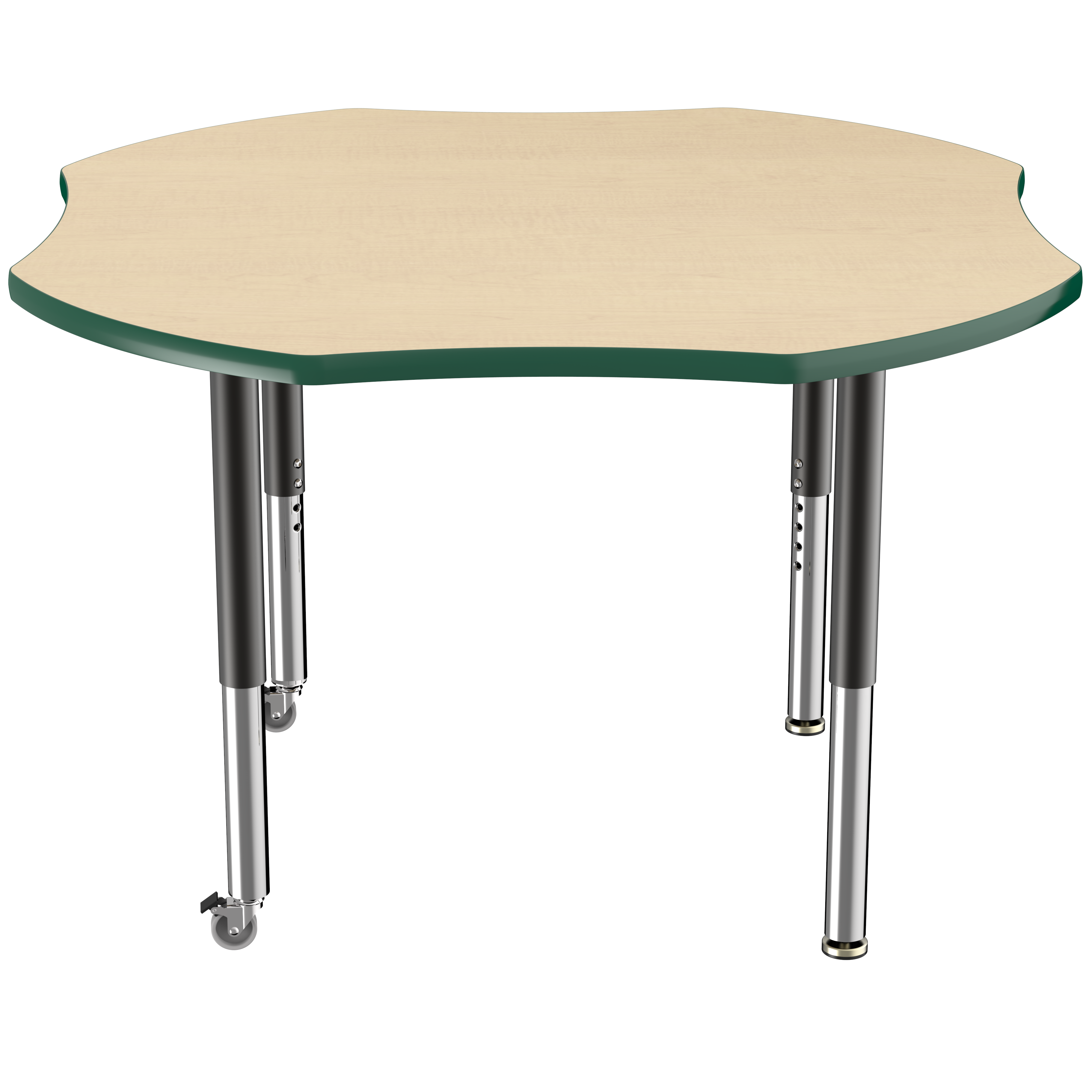 48" x 48" Clover T-Molding Activity Table with Adjustable Super Legs - Maple/Green/Black
