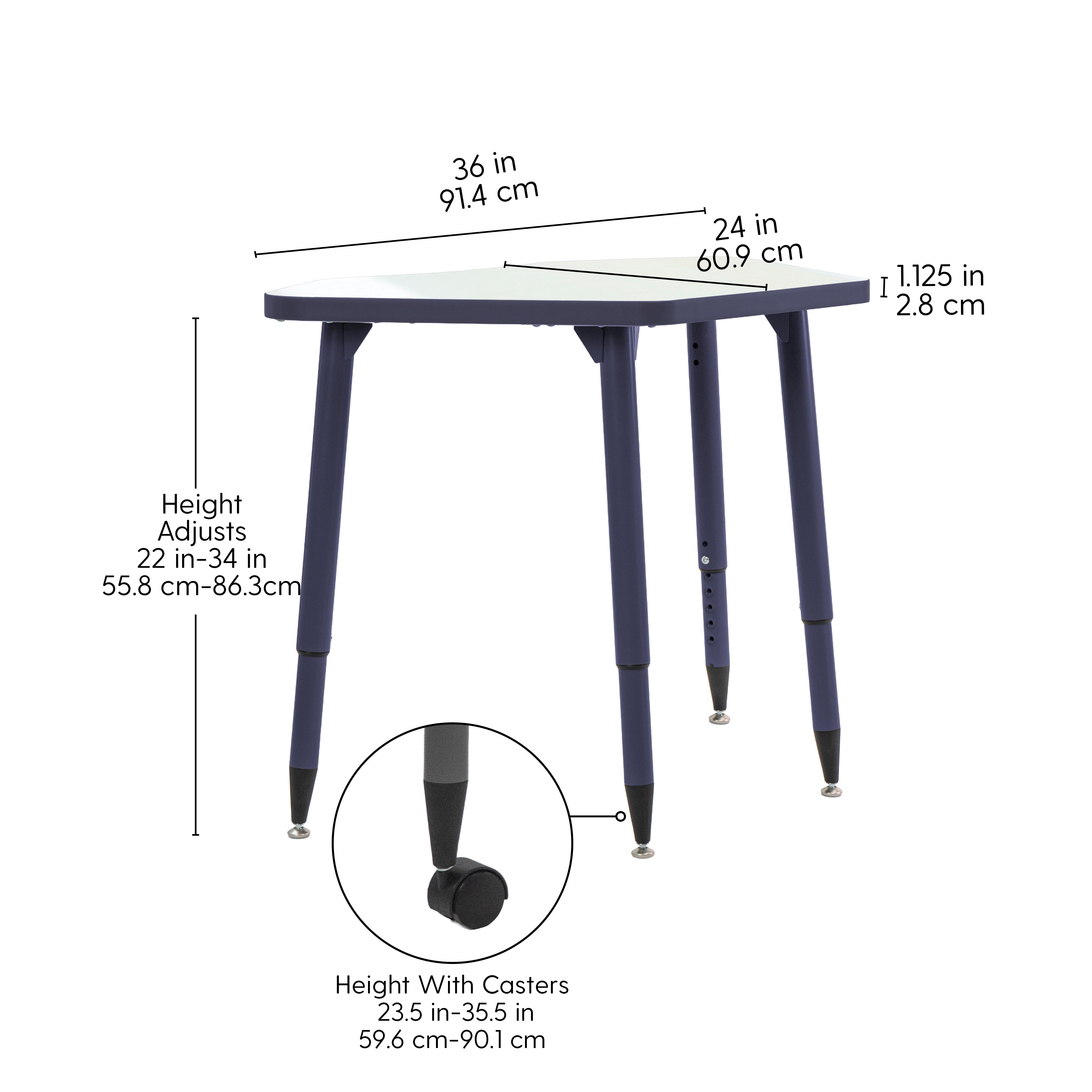 Adapte 24" x 36" Petal Dry-Erase Activity Table with Adjustable Tapered Legs - Whiteboard/Navy