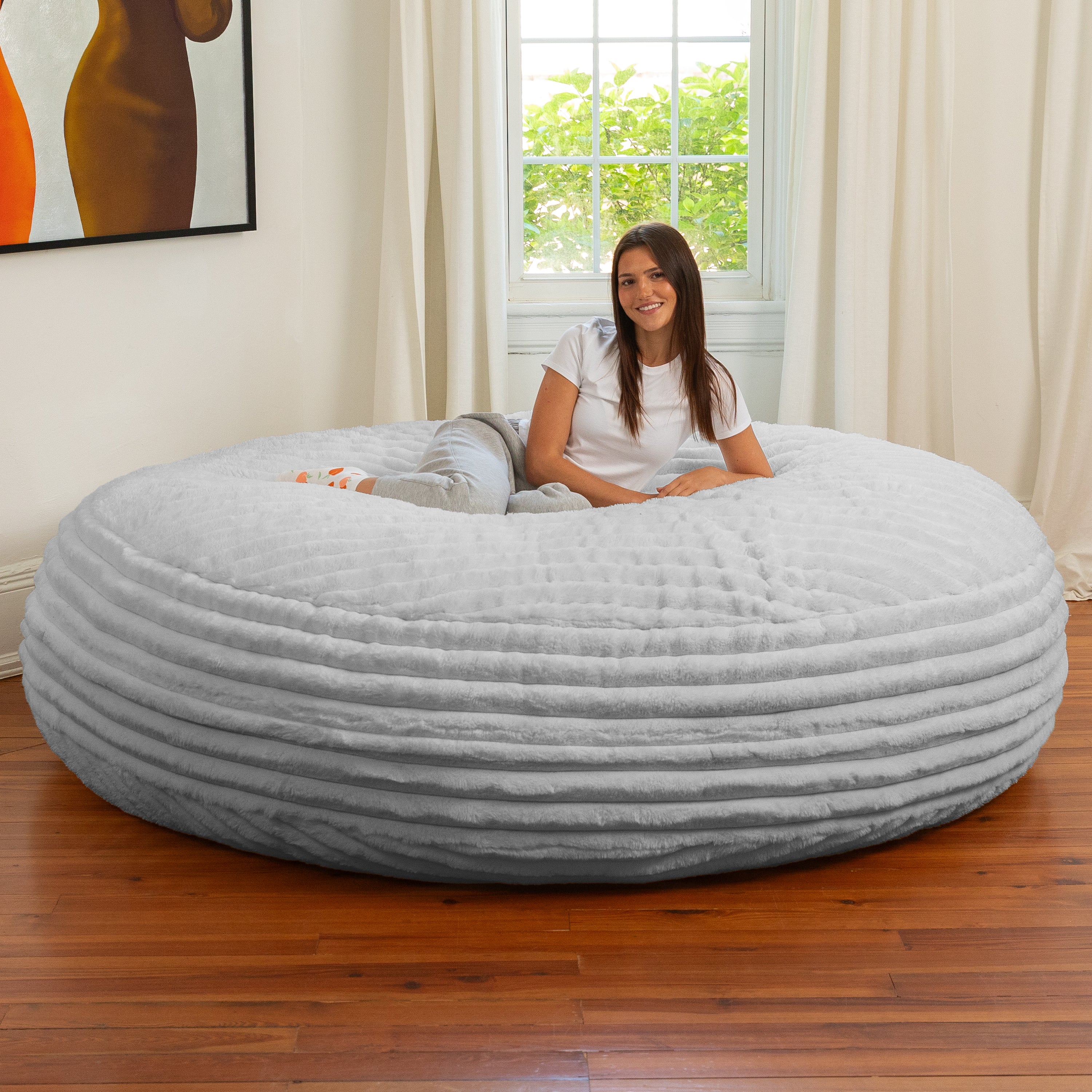 Jaxx Cocoon Bean Bag Bed for Adults - 2-in-1 Giant Bean Bag Sleeper and Convertible Lounger - Made in the USA - 7 Foot, Mondo Fur Grey