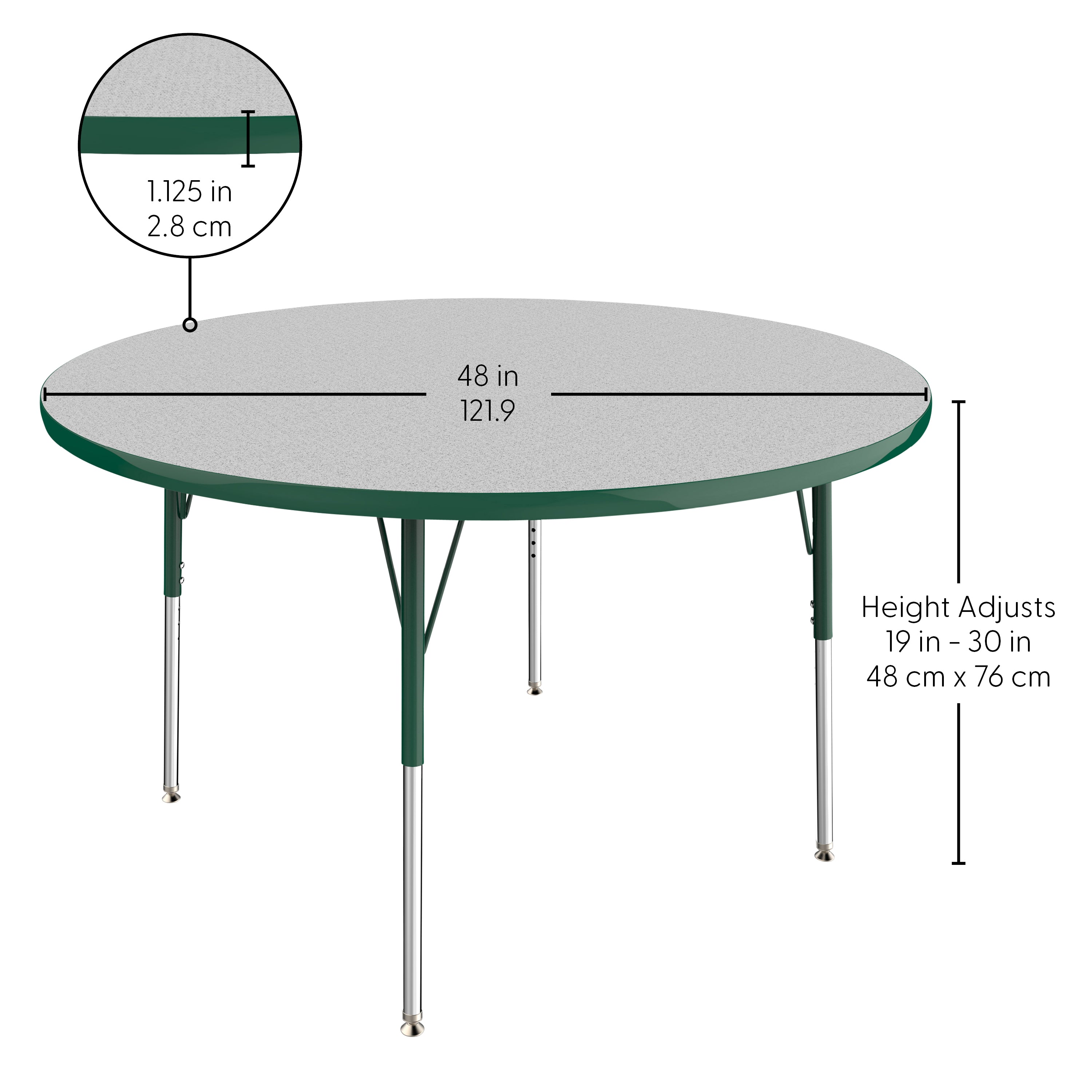 48" Round T-Molding Activity Table with Adjustable Standard Swivel Glide Legs - Gray/Green