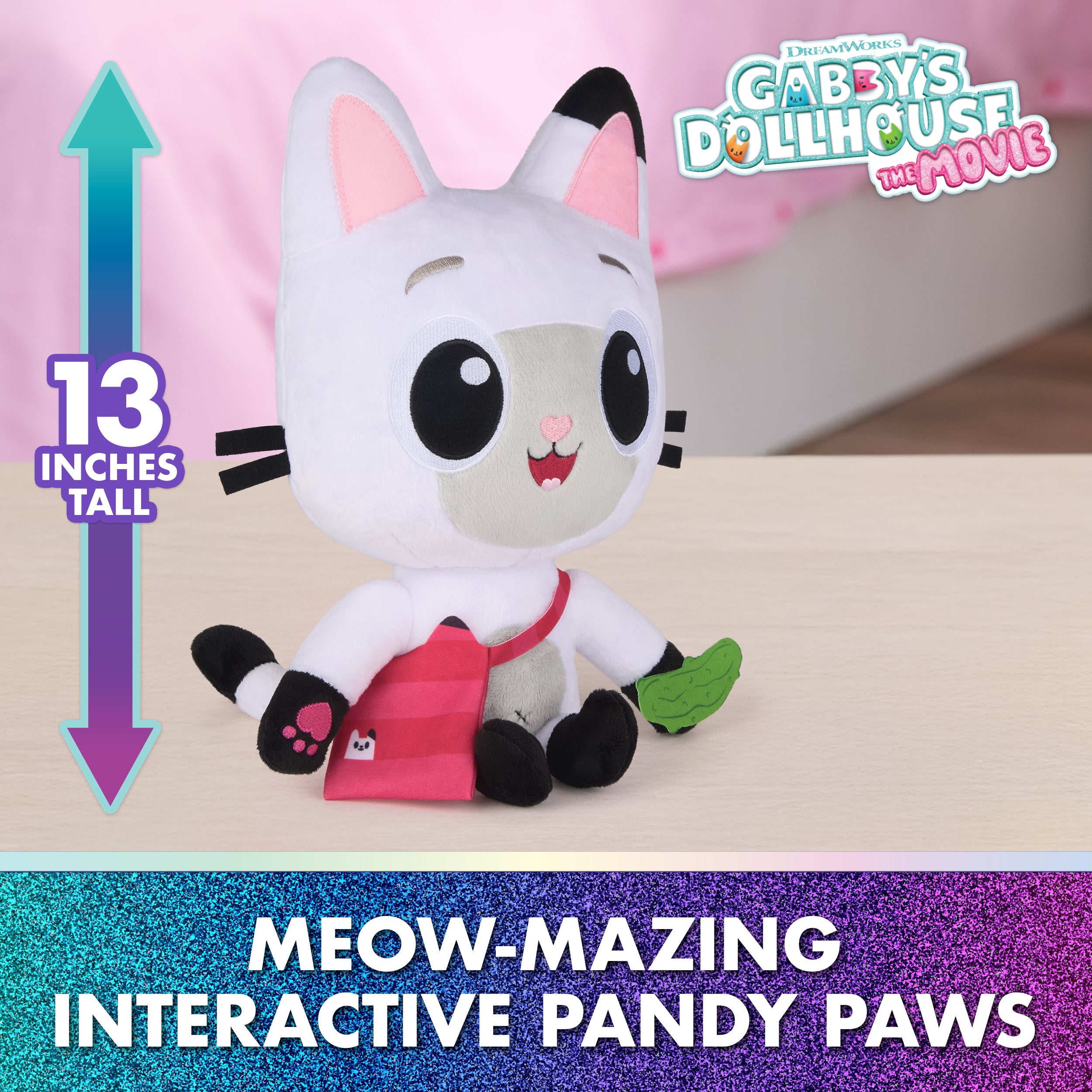Gabby's Dollhouse: The Movie, Meow-mazing Interactive Pandy Paws Plush Toy with 3 Accessories & Removable Bag, Kids Toys for Girls & Boys Ages 3 and Up