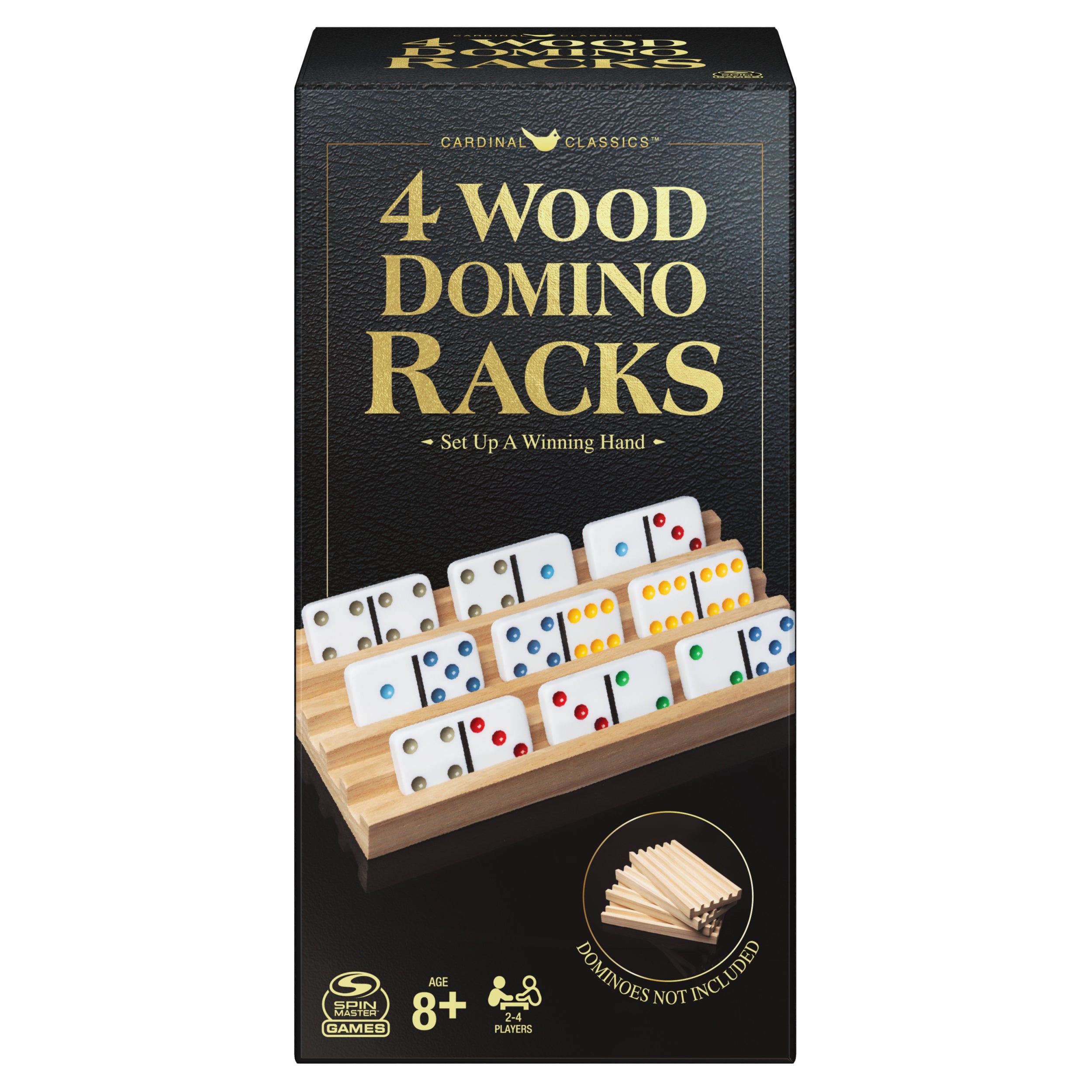 Spin Master Games, Wooden Domino Racks, Set of 4 Trays for Mexican Train Dominoes, Dominoes Games, Classic Game, Kids Game, Adults & Kids Ages 8+