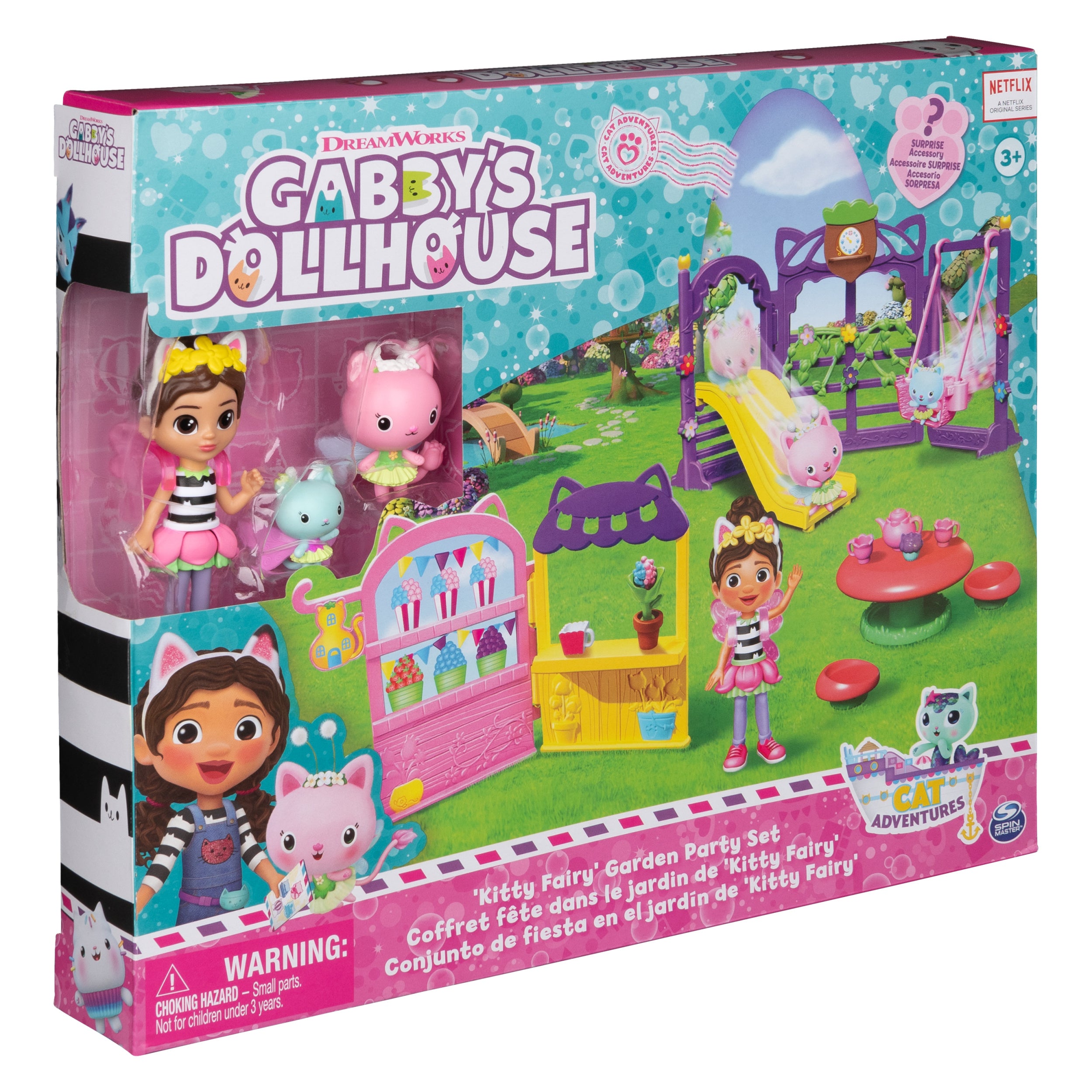 Gabby’s Dollhouse, Kitty Fairy Garden Party, 18-Piece Playset with 3 Toy Figures, Surprise Toys & Dollhouse Accessories, Kids Toys for Girls & Boys 3+