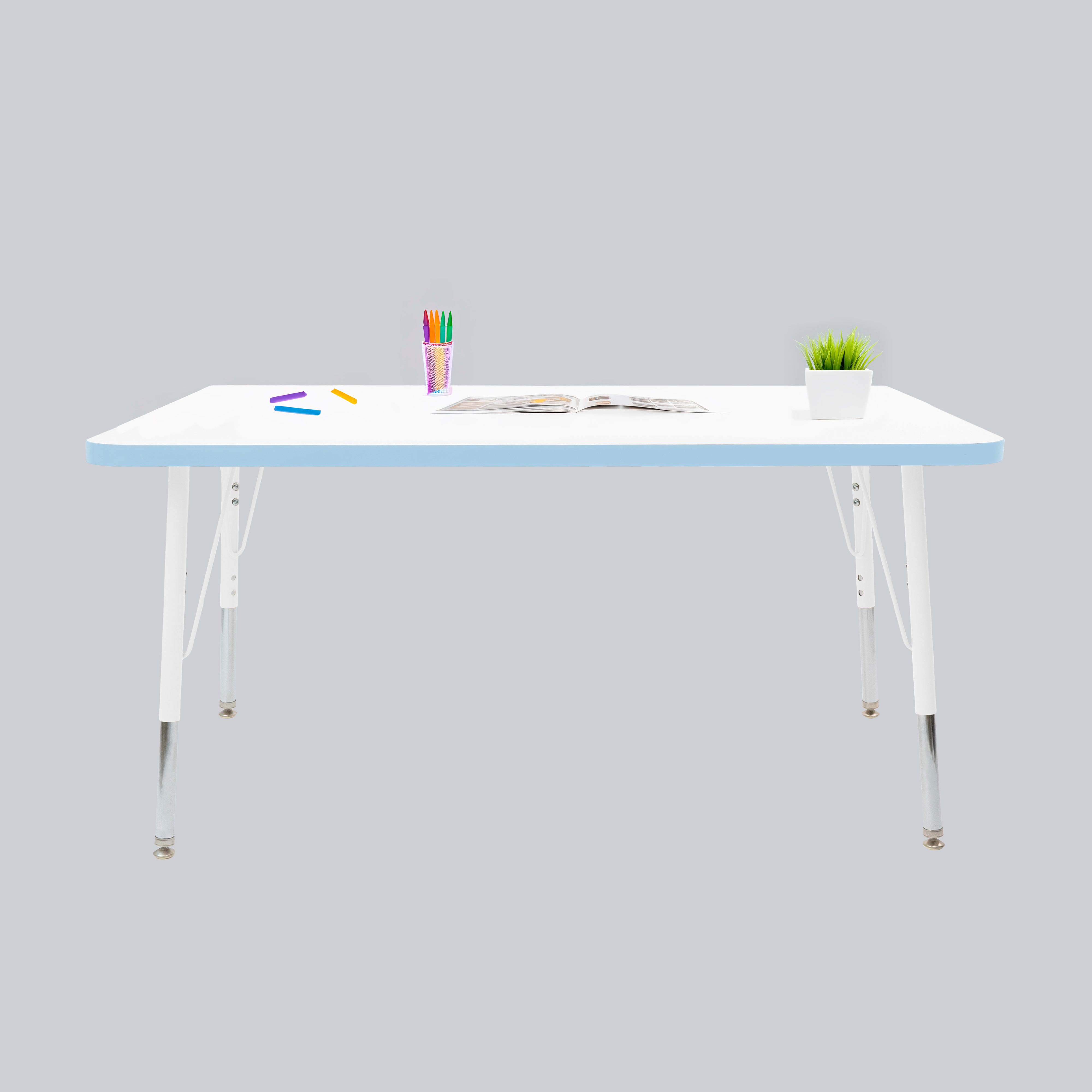 30" x 48" Rectangle Thermofused Activity Table with Adjustable Standard Swivel Glide Legs - White/Powder Blue/White