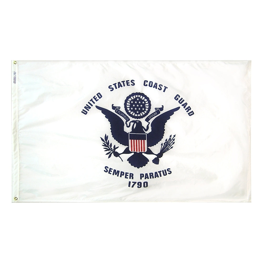 U.S. Coast Guard Military Flag 2x3 ft. Nylon SolarGuard Nyl-Glo 100% Made in USA to Official Specifications. Officially Licensed Manufacturer.
