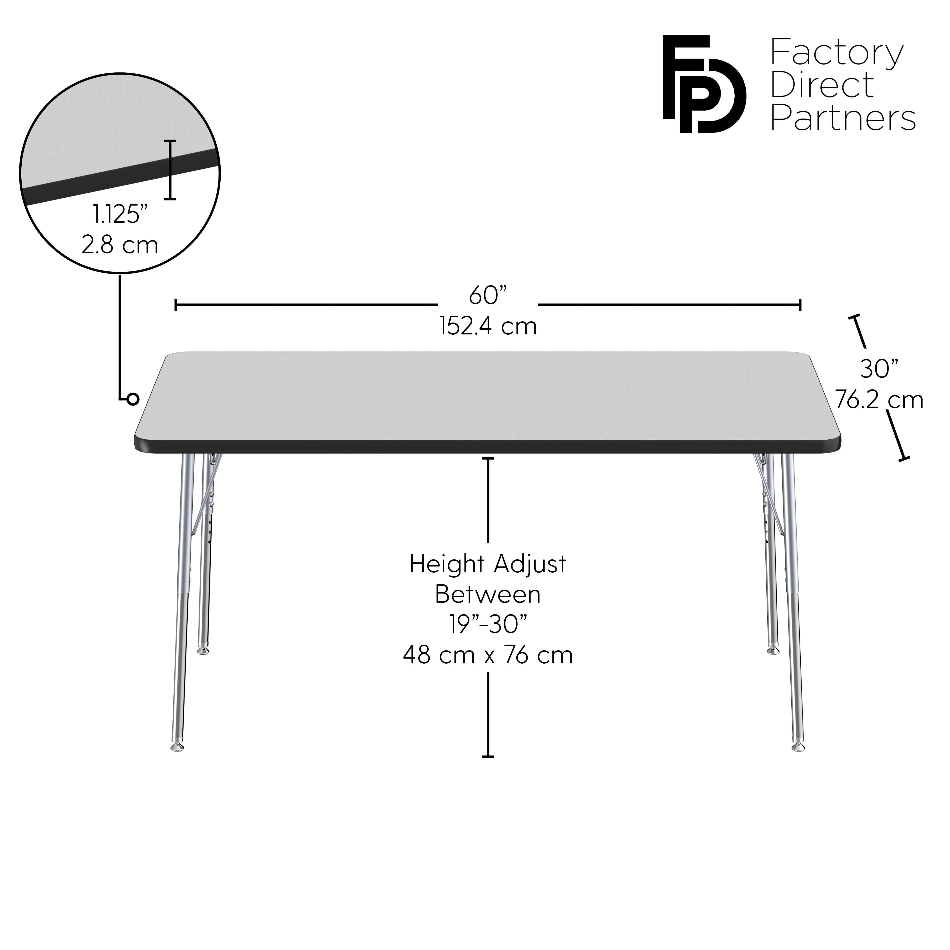 30" x 60" Rectangle T-Molding Activity Table with Adjustable Standard Swivel Glide Legs - Gray/Black/Silver