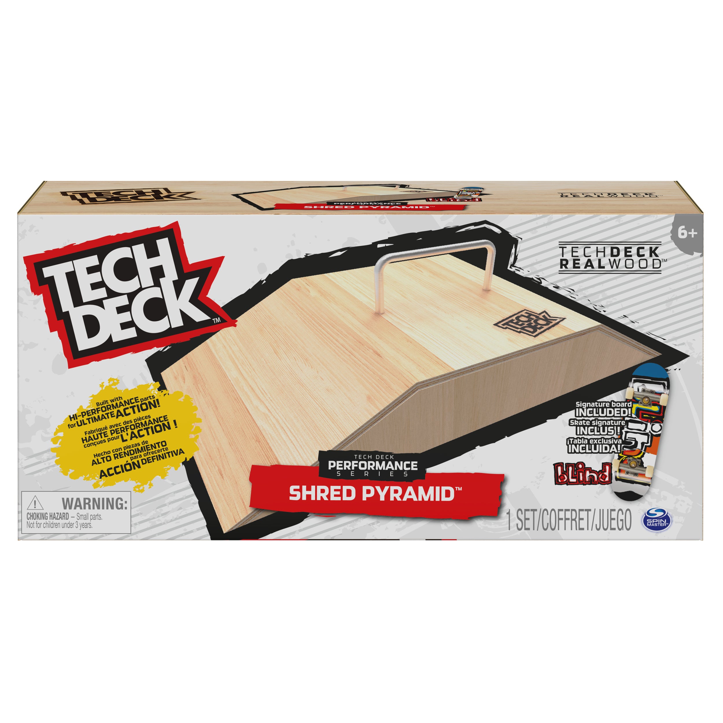 Tech Deck Performance Series, Shred Pyramid Set with Metal Rail and Exclusive Blind Fingerboard, Made with Real Wood, Kids Toy for Boys and Girls Ages 6 and up