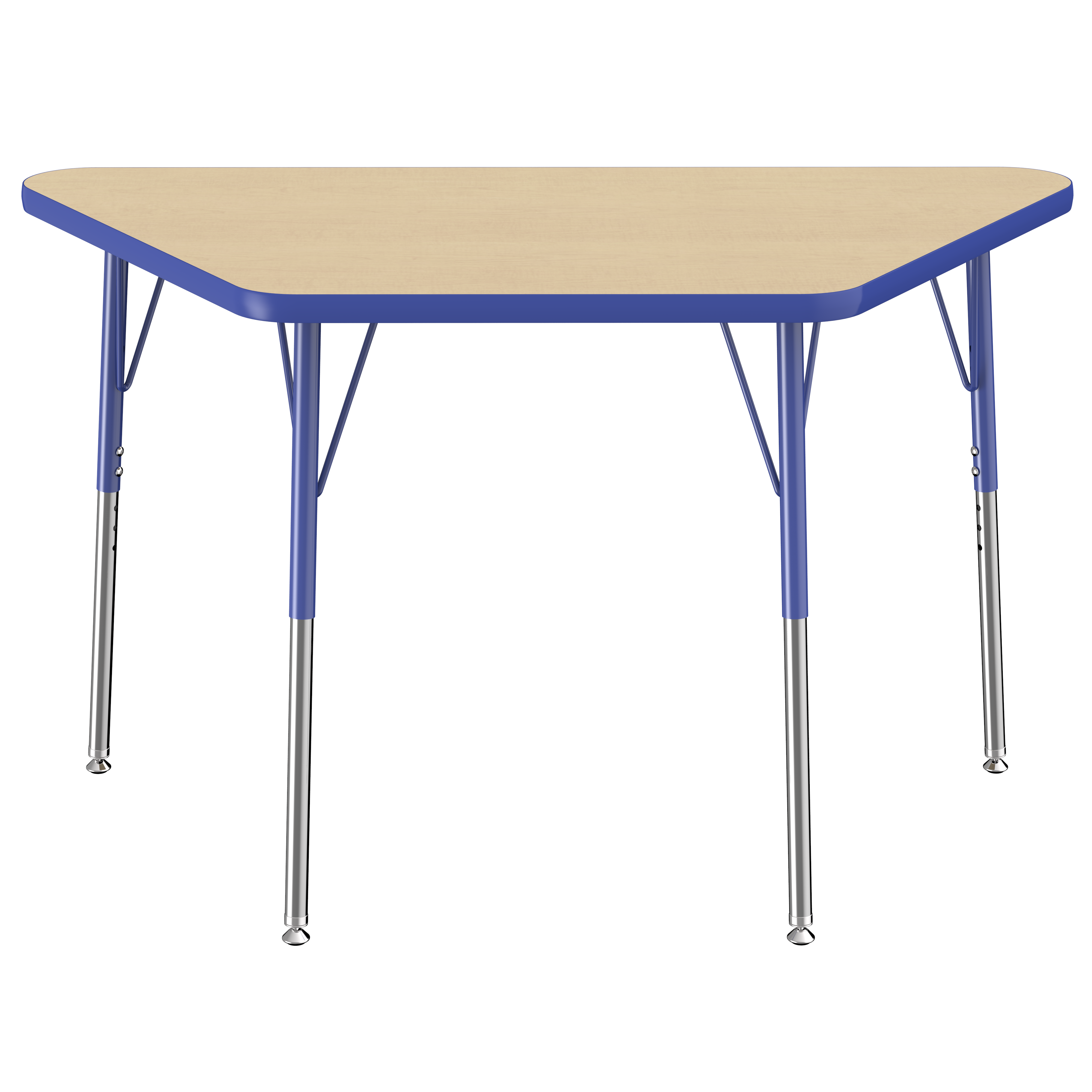 24" x 48" Trapezoid T-Molding Activity Table with Adjustable Standard Swivel Glide Legs - Maple/Blue