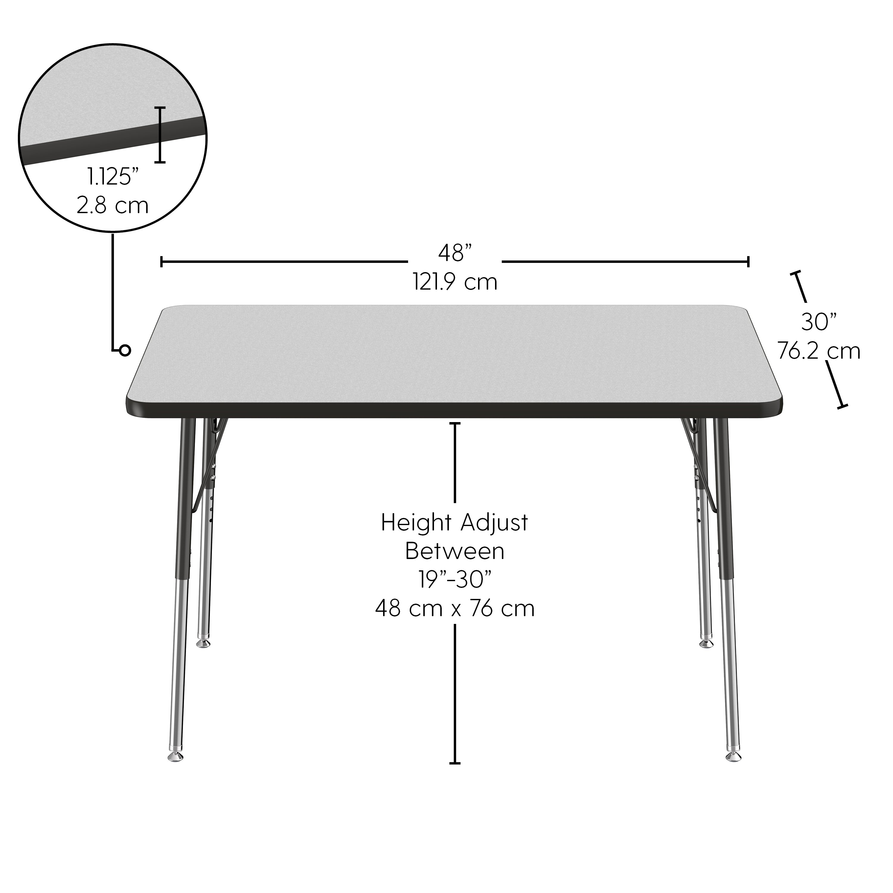 30" x 48" Rectangle T-Molding Activity Table with Adjustable Standard Swivel Glide Legs - Gray/Black