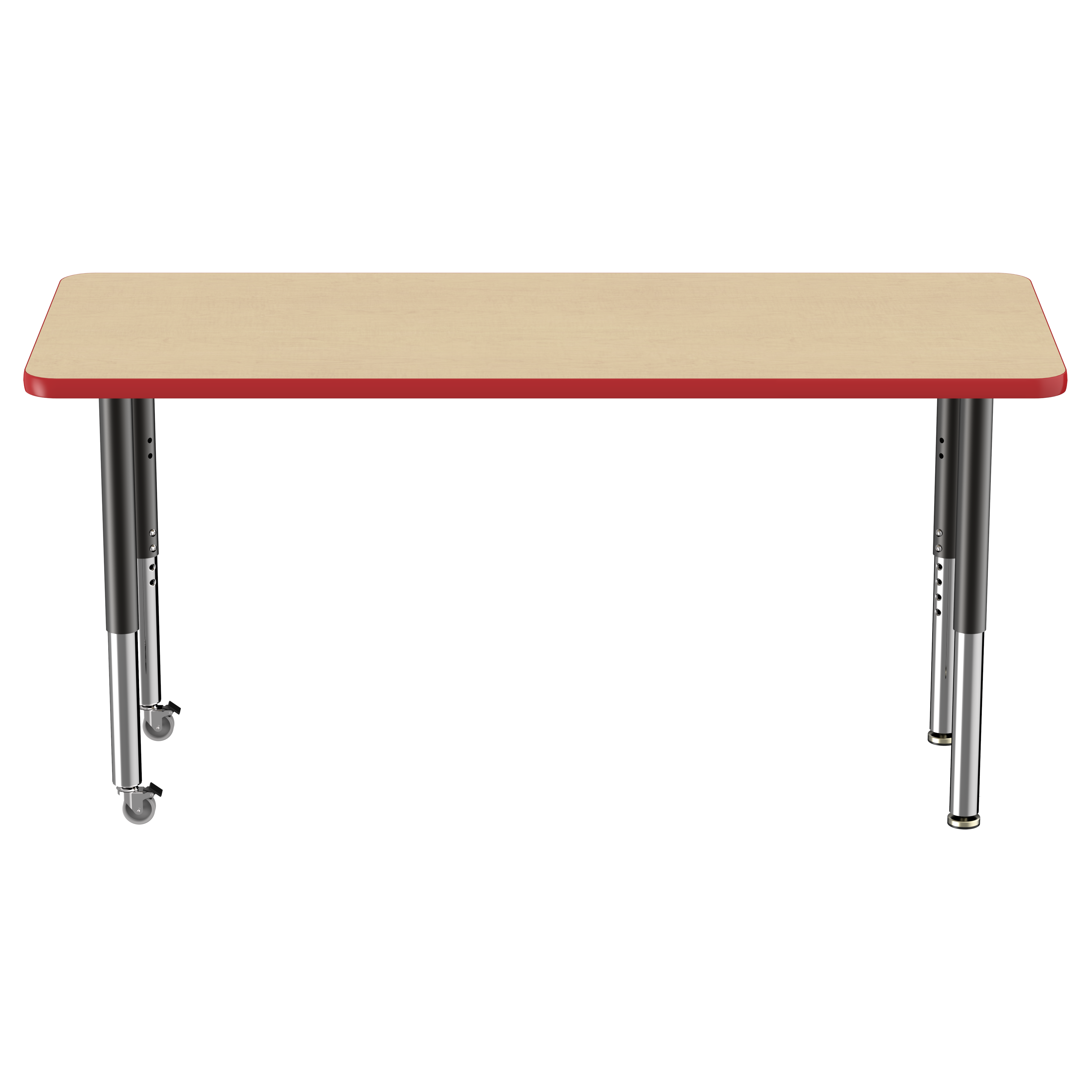 24" x 60" Rectangle T-Molding Activity Table with Adjustable Super Legs - Maple/Red/Black