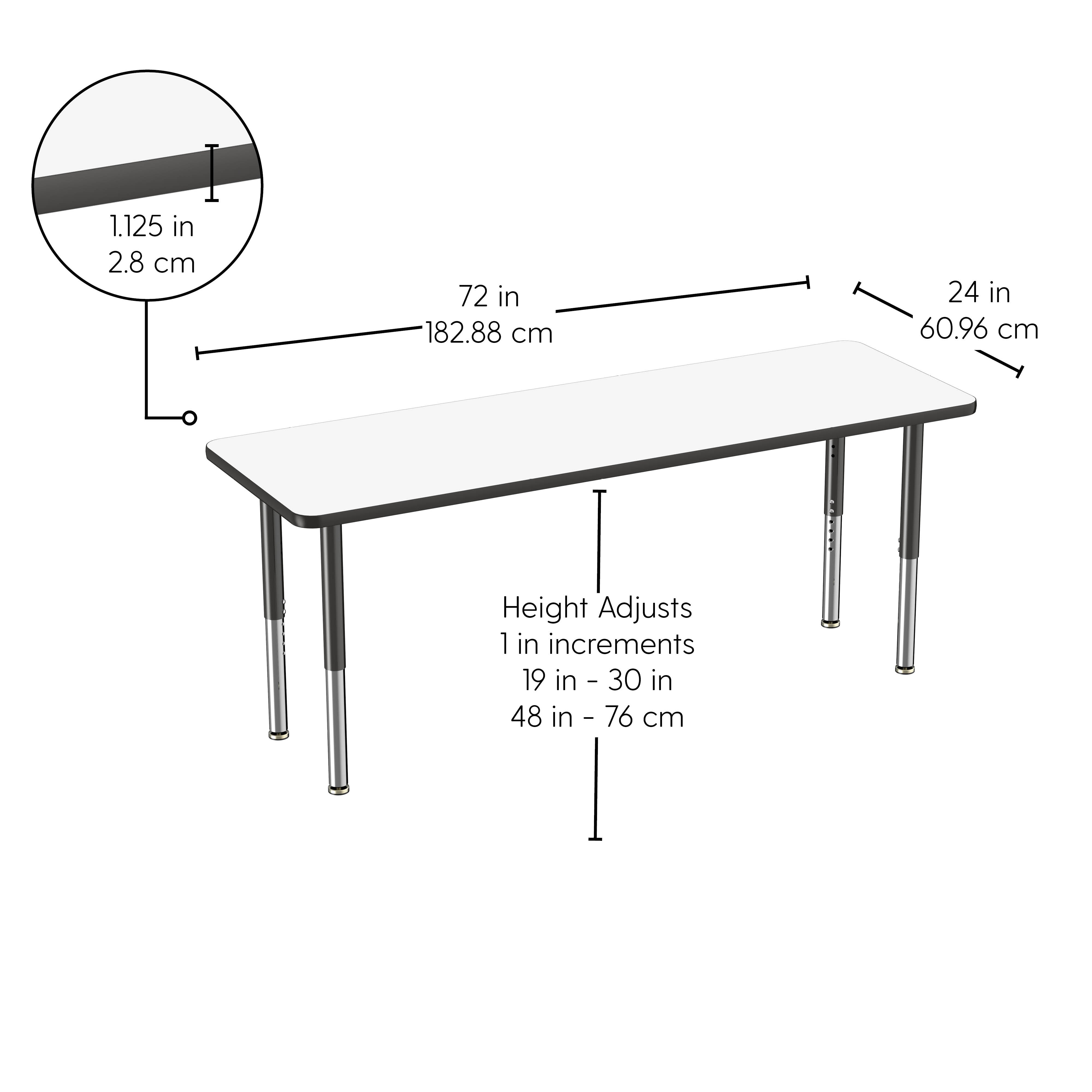 24" x 72" Rectangle Dry-Erase Activity Table with Adjustable Super Legs - Whiteboard/Black