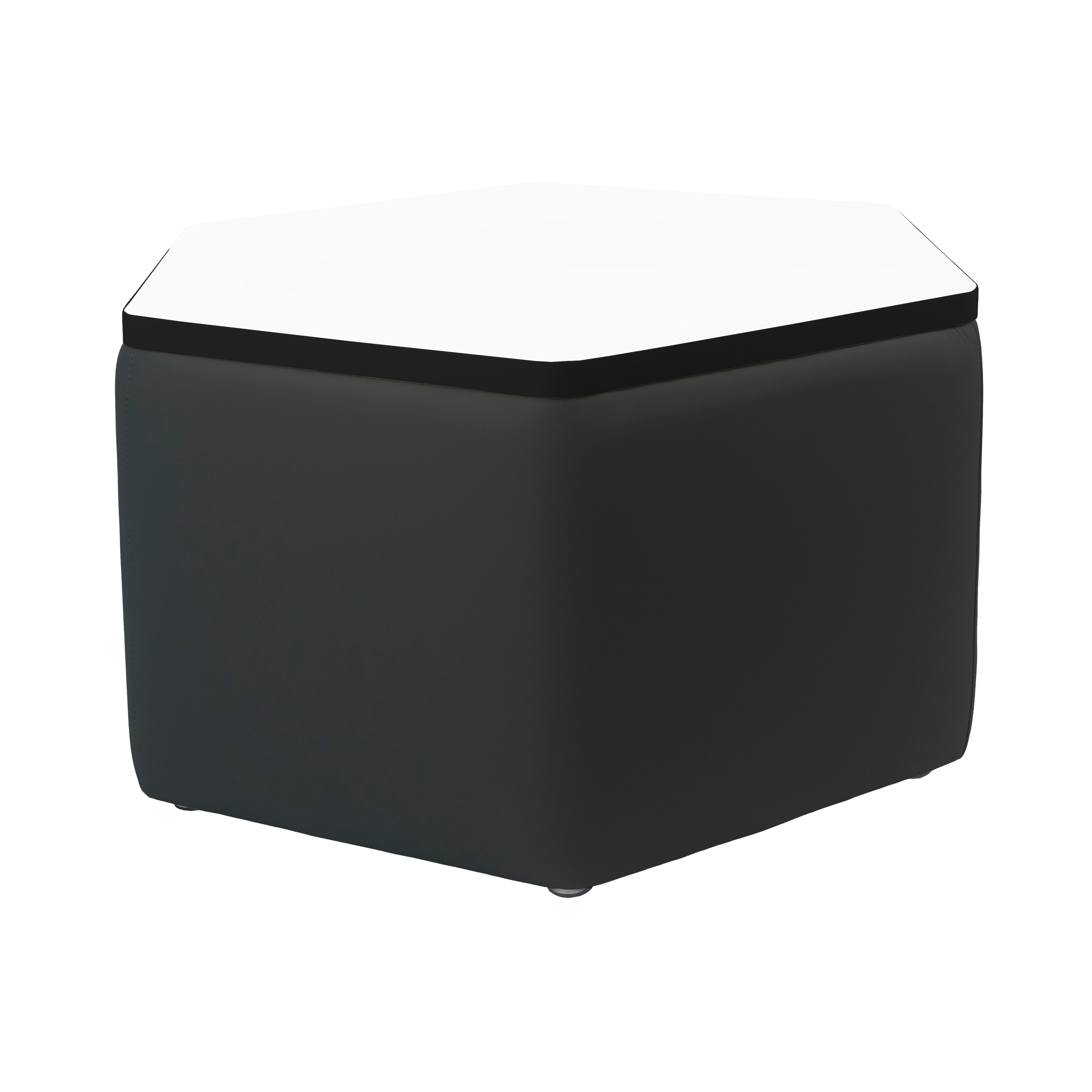 Pro Series Upholstered Hexagon Dry-Erase Ottoman Table 18" Height - Black/Whiteboard
