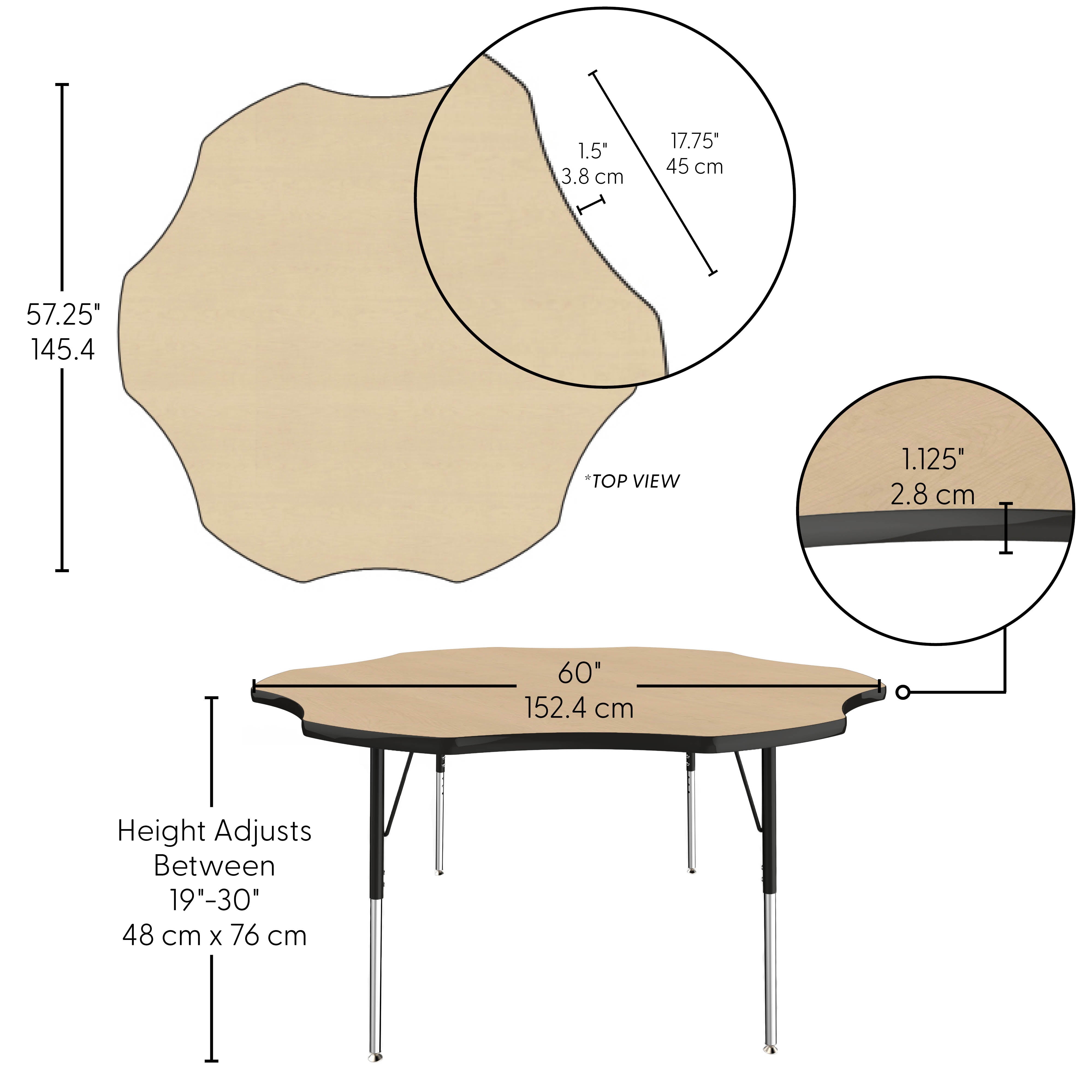 60" x 60" Flower Thermofused Activity Table with Adjustable Standard Swivel Glide Legs - Maple/Black