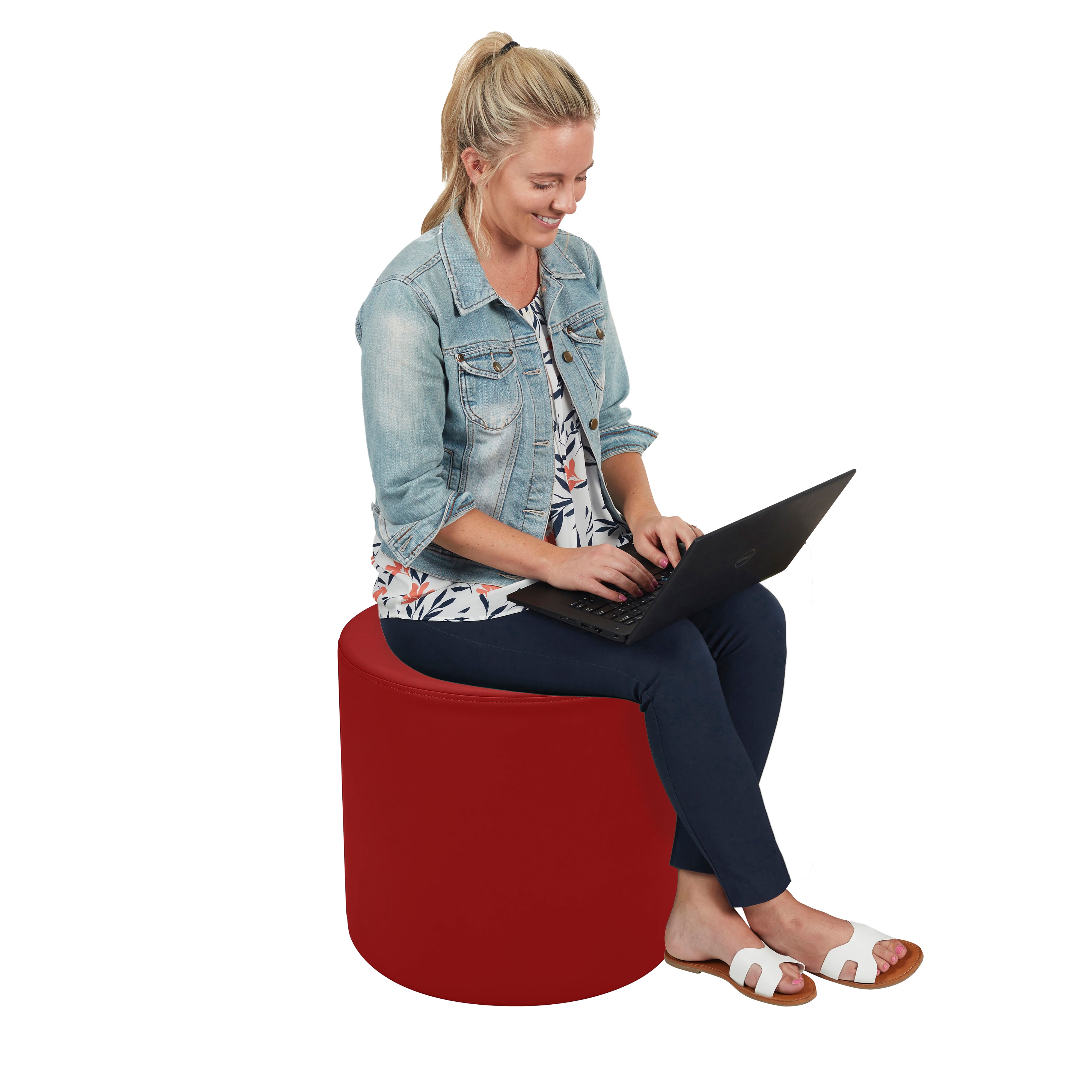 Pro Series Upholstered Round Ottoman 18" Height - Crimson