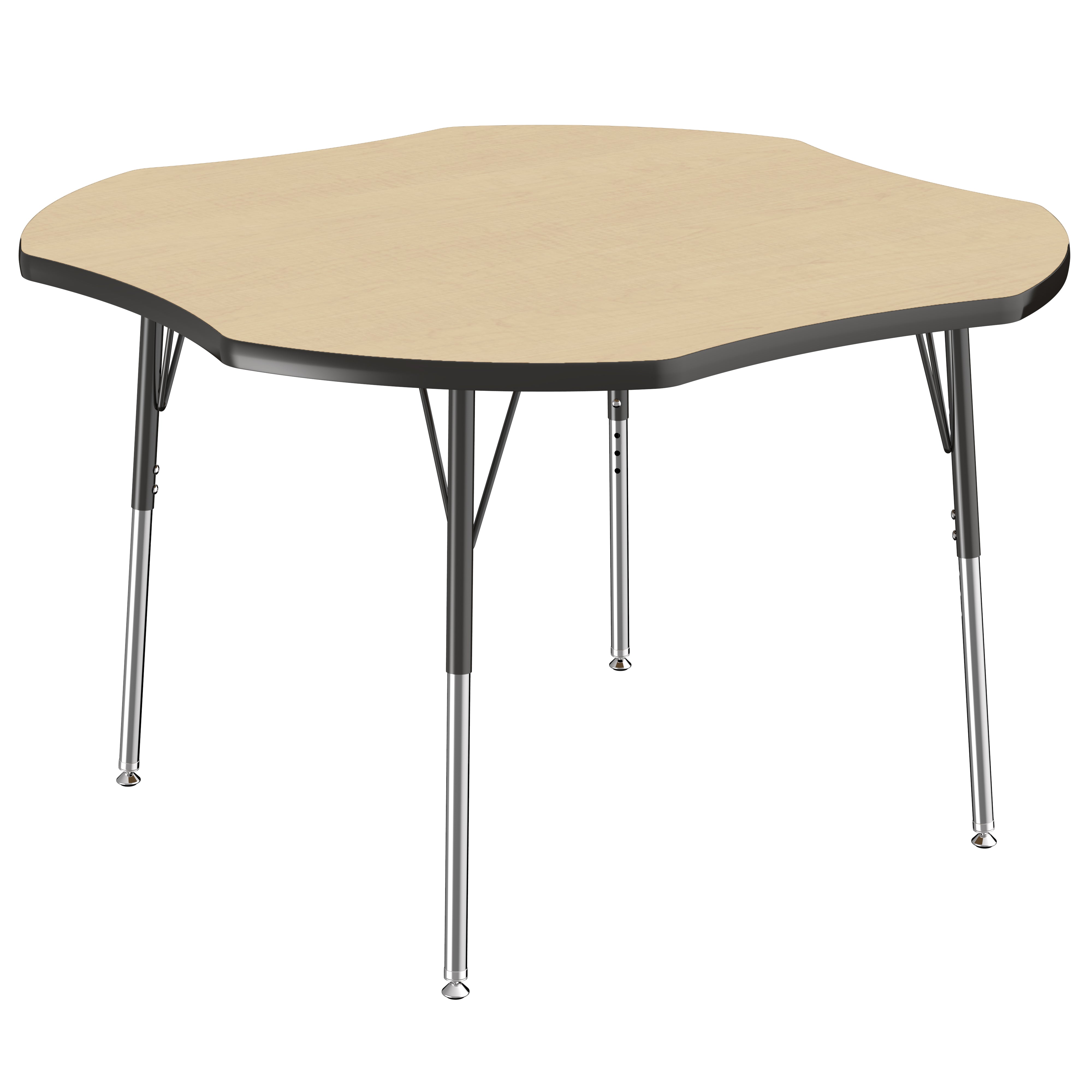 48" x 48" Clover Thermofused Activity Table with Adjustable Standard Swivel Glide Legs - Maple/Black