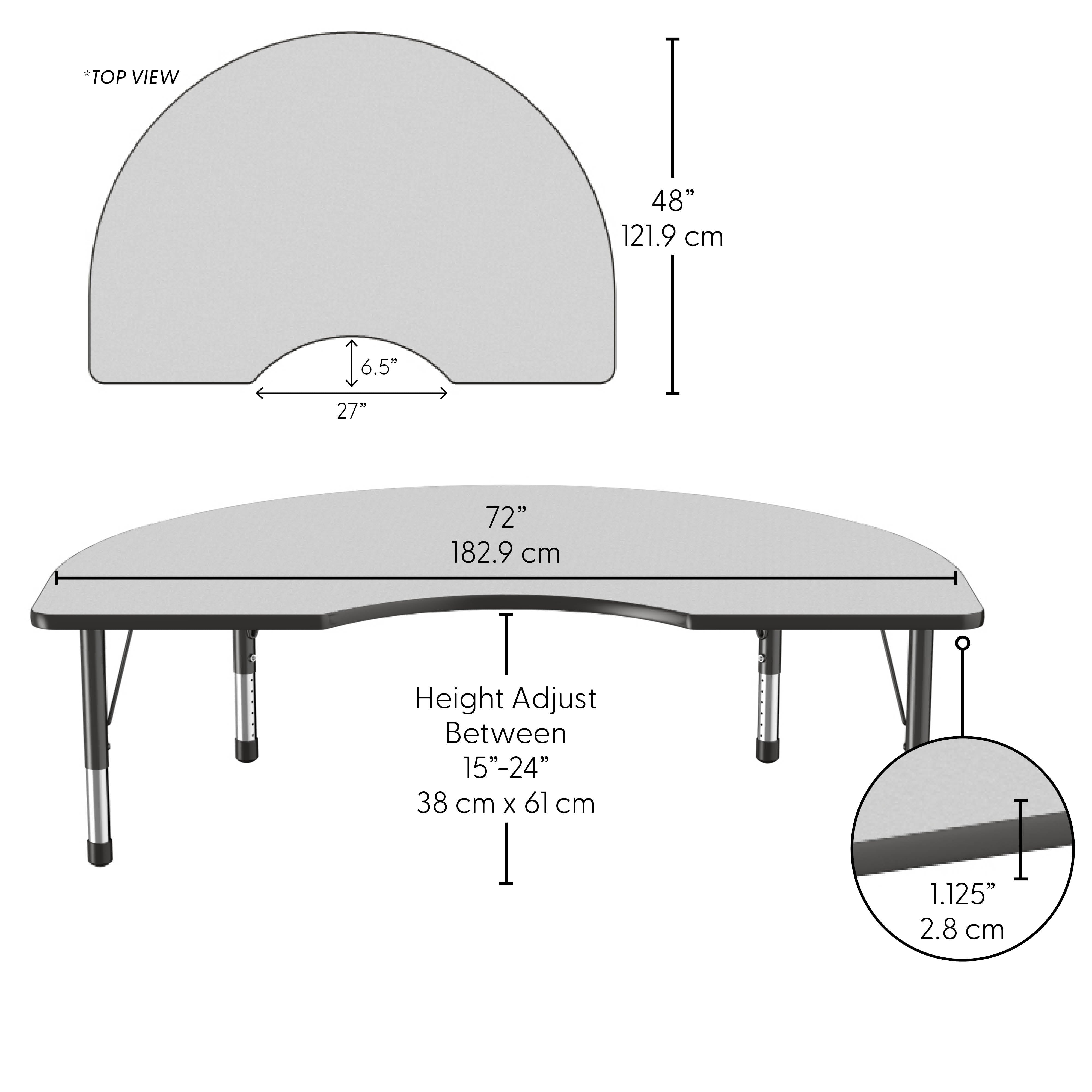 48" x 72" Kidney Thermofused Activity Table with Adjustable Chunky Legs - Gray/Black