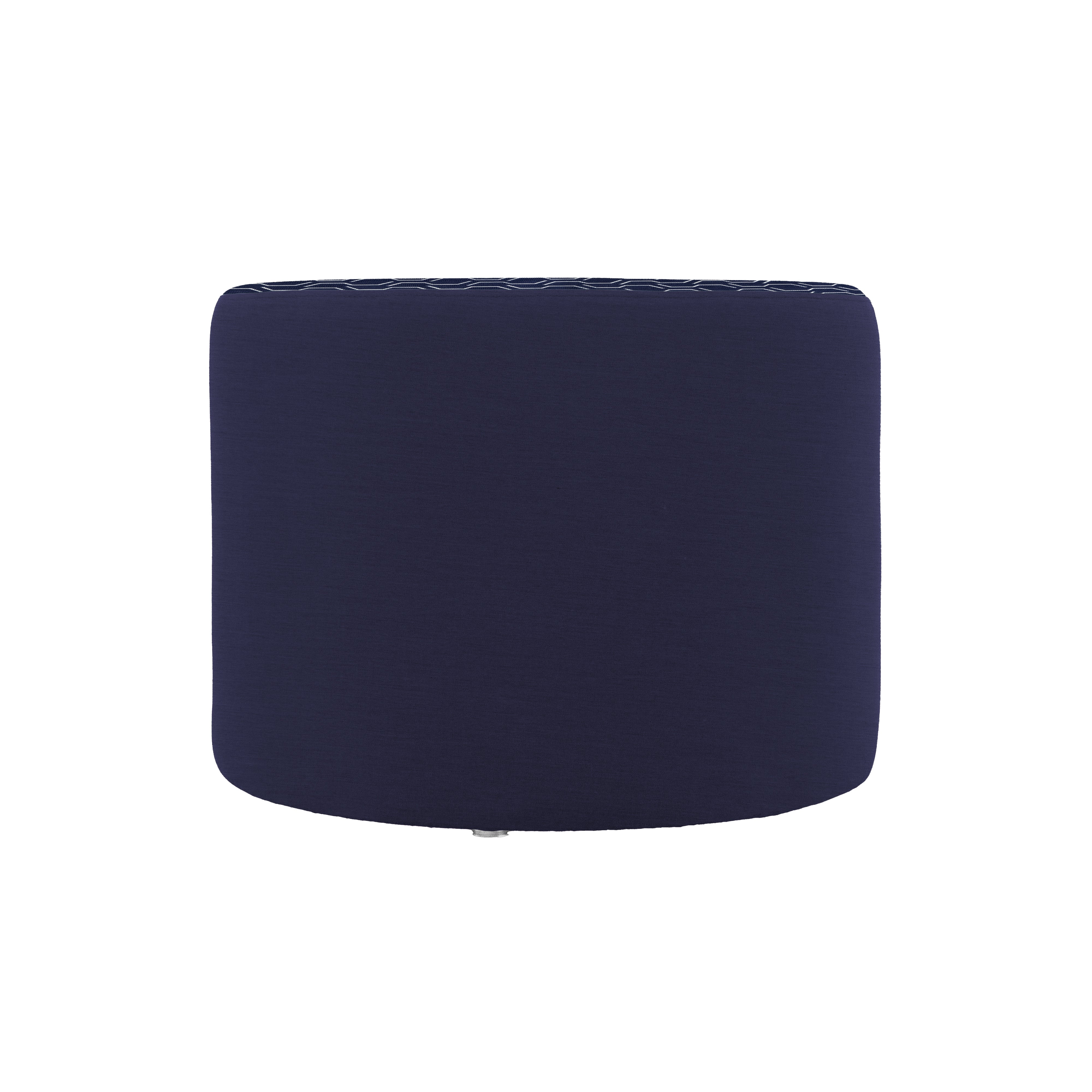 Outdoor 24" Round Ottoman with Sunbrella, 18" H - Adaptation Indigo/Canvas Navy