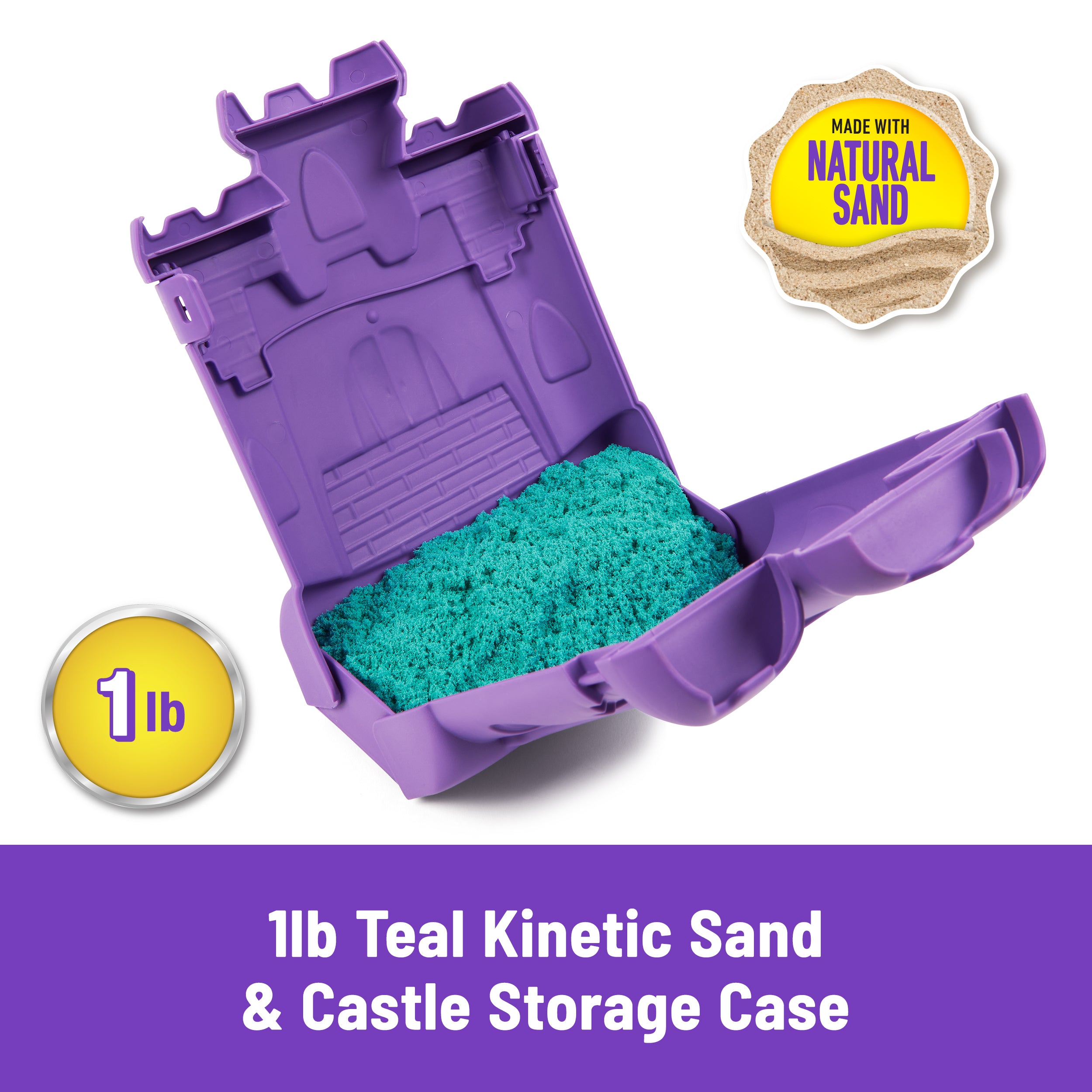 Kinetic Sand, Castle Case with 1lb Teal Play Sand, Storage Container, Sensory Toys for Kids Ages 3 and up