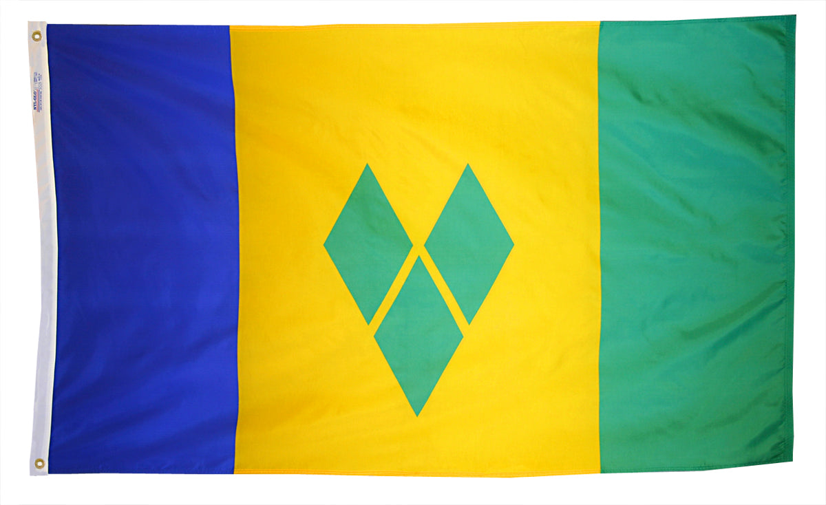 St. Vincent/Grenadines Flag 4x6 ft. Nylon SolarGuard Nyl-Glo 100% Made in USA to Official United Nations Design Specifications.