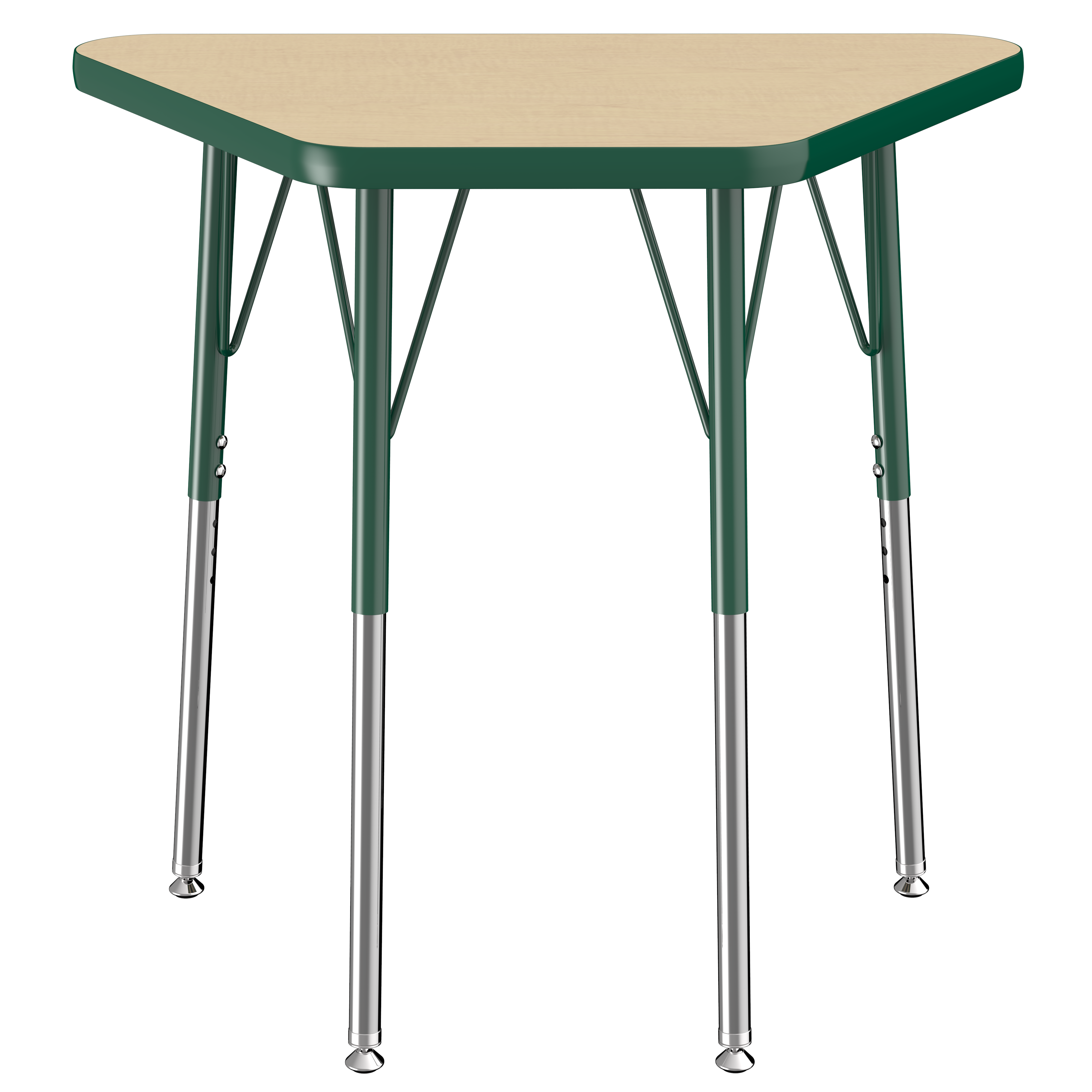 18" x 30" Trapezoid T-Molding Activity Table with Adjustable Standard Swivel Glide Legs - Maple/Green