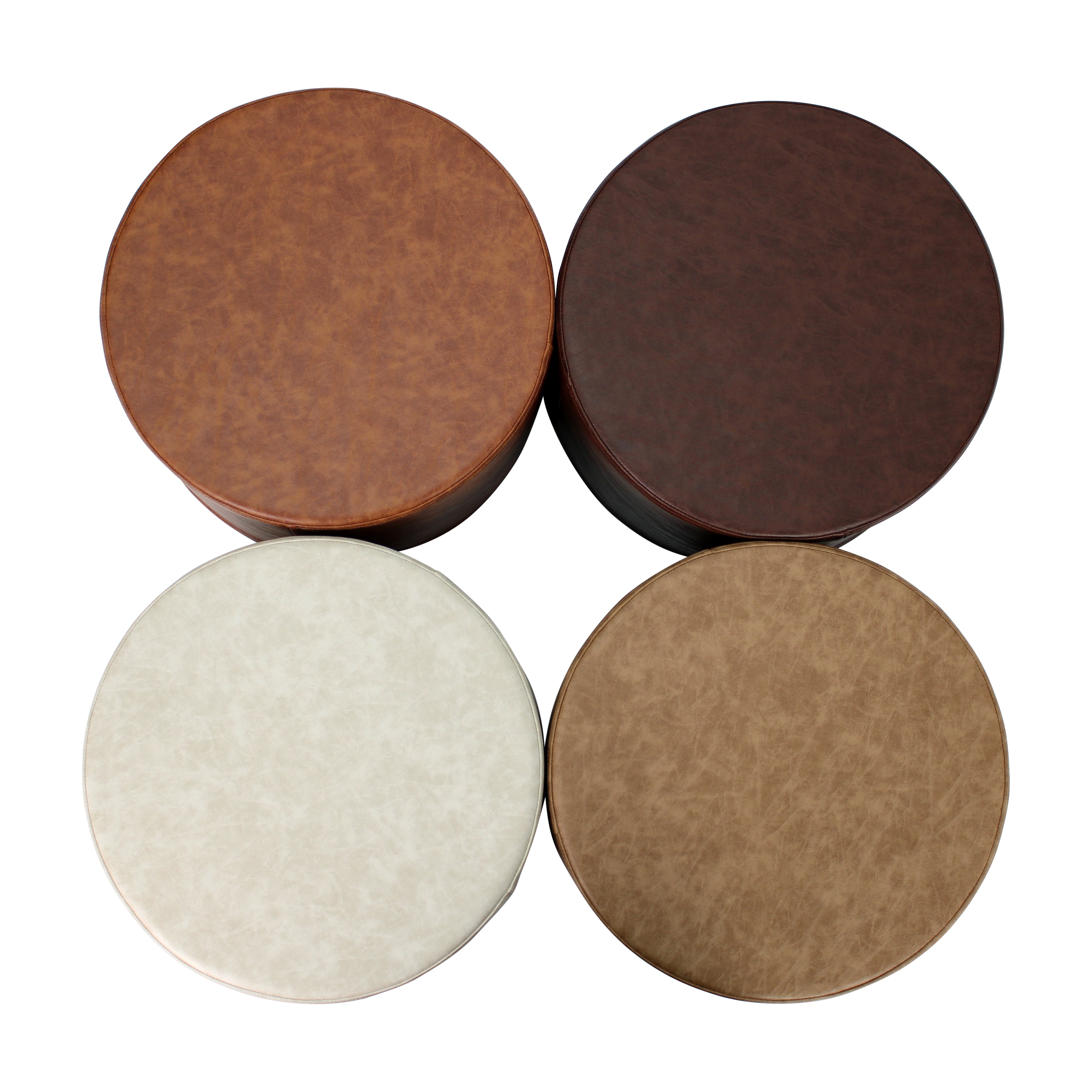 Rustic 18" Round Ottoman 16" Height, 4-Piece - Distressed Assorted