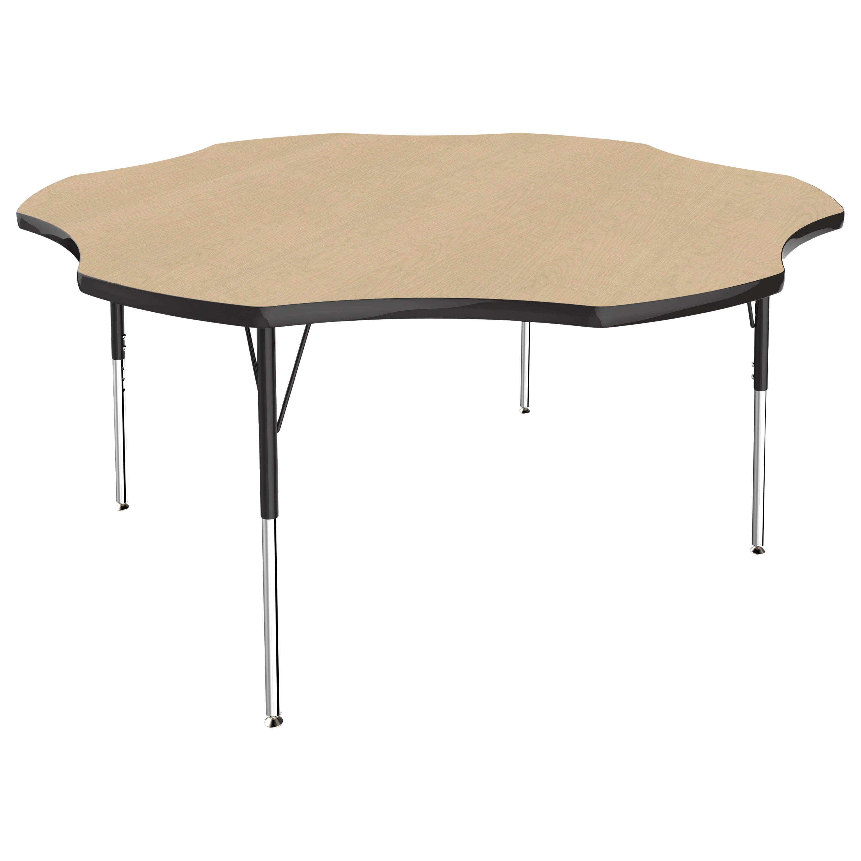 60" x 60" Flower Thermofused Activity Table with Adjustable Standard Swivel Glide Legs - Maple/Black