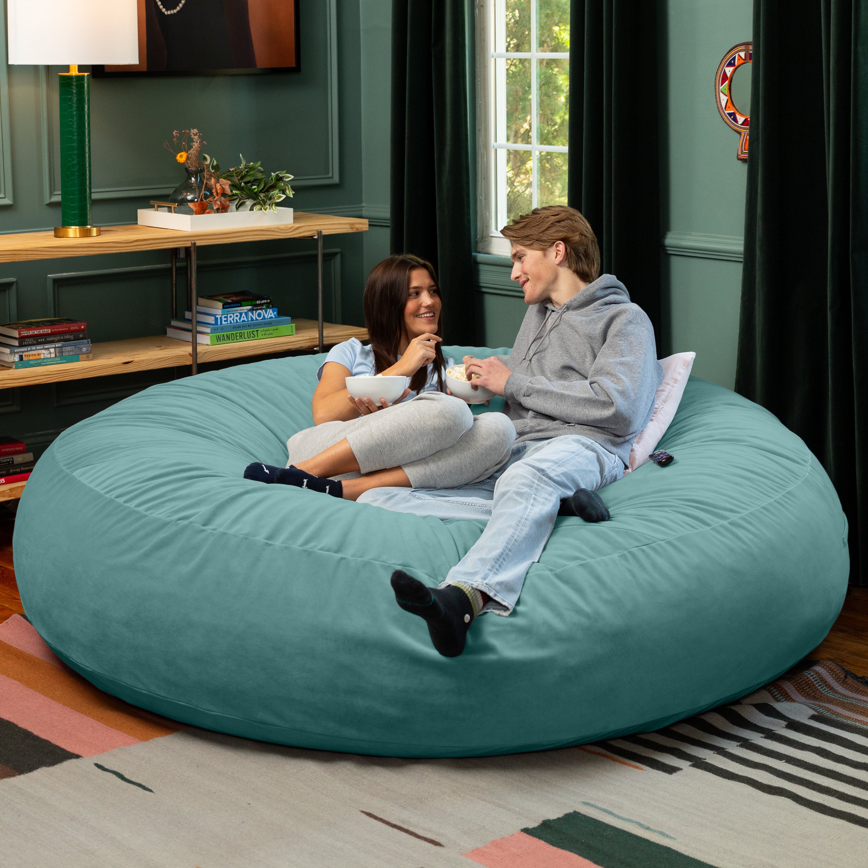 Jaxx 6 Foot Cocoon - 2-in-1 Convertible Bean Bag Bed & Large Bean Bag Chair for Adults, Premium Lush Velvet - Turquoise