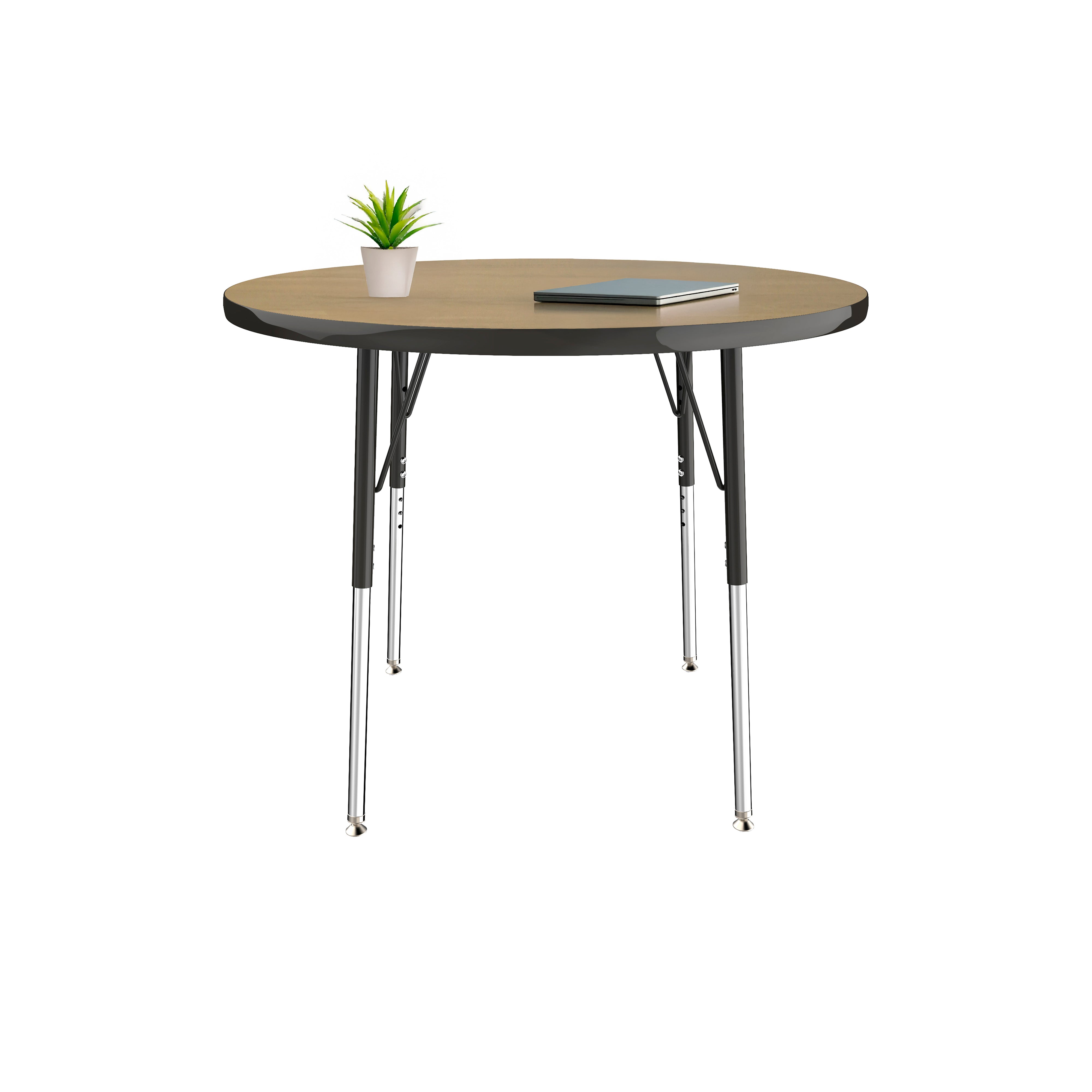 36" Round T-Molding Activity Table with Adjustable Standard Swivel Glide Legs - Pasadena Oak/Black