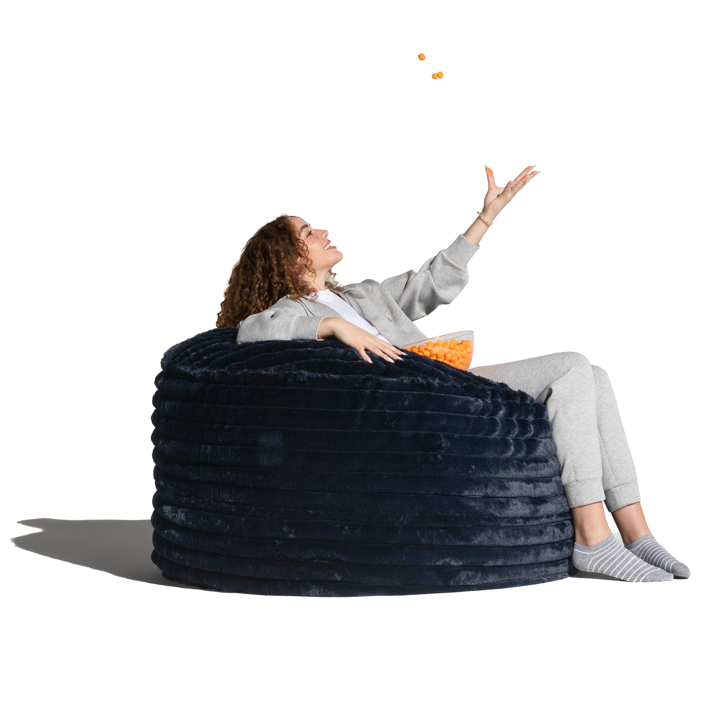 Jaxx Saxx 4ft - Large Round Bean Bag for Adults - Made in the USA - Luxuriously Soft Plush Faux Fur, Midnight Blue