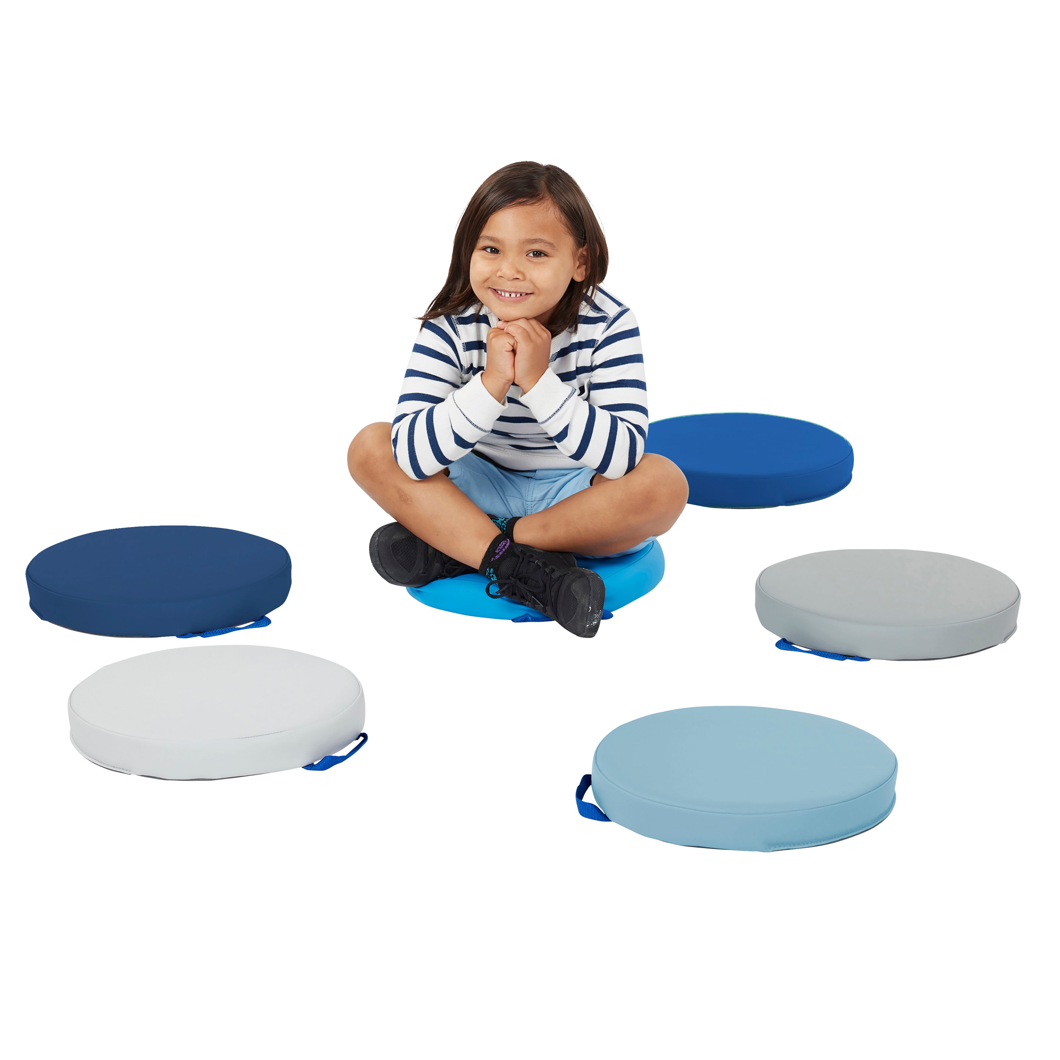 SoftScape 15" Round Floor Cushions, 6-Piece - Navy/Powder Blue