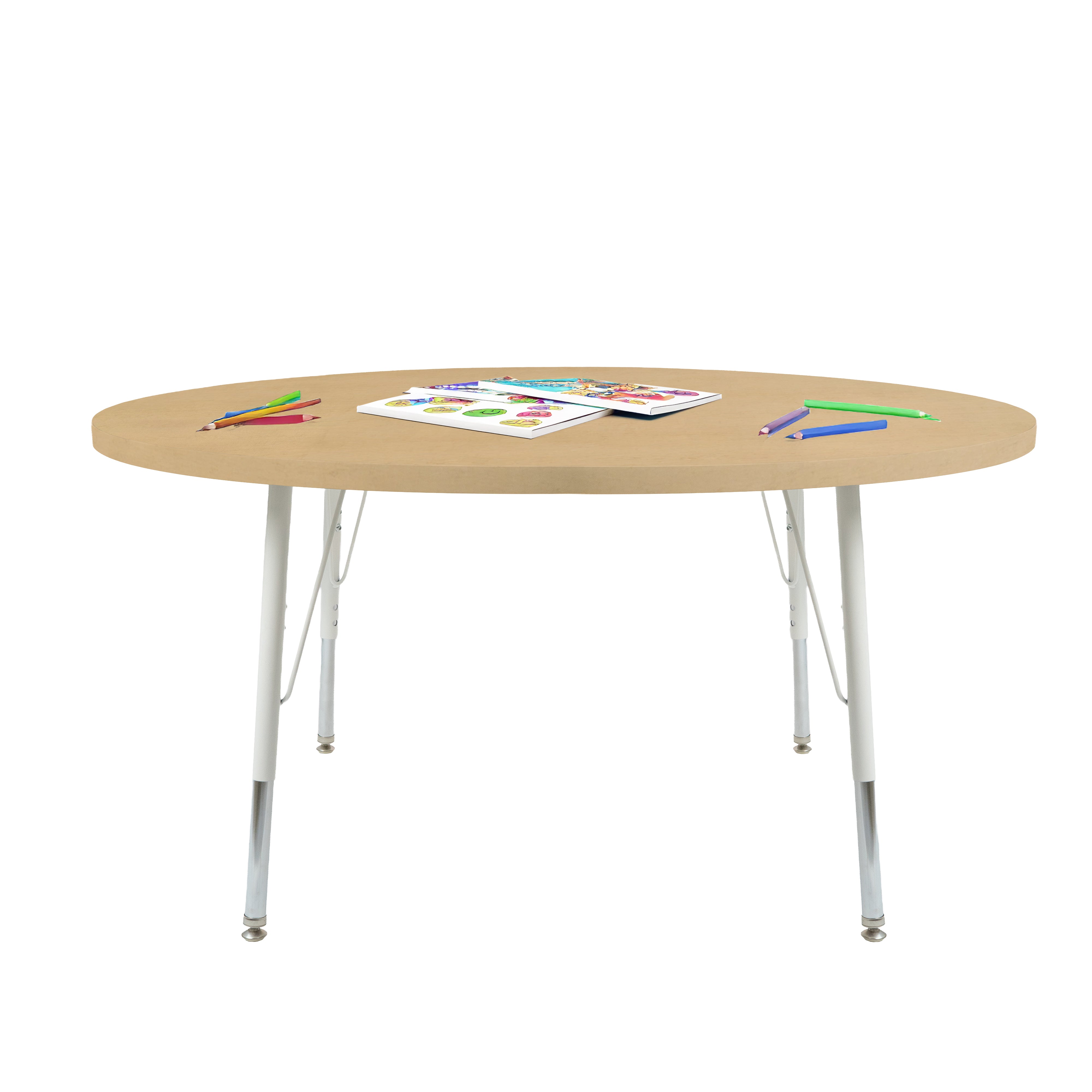 48" Round Thermofused Woodgrain Activity Table with Standard Legs - Maple Grain/White