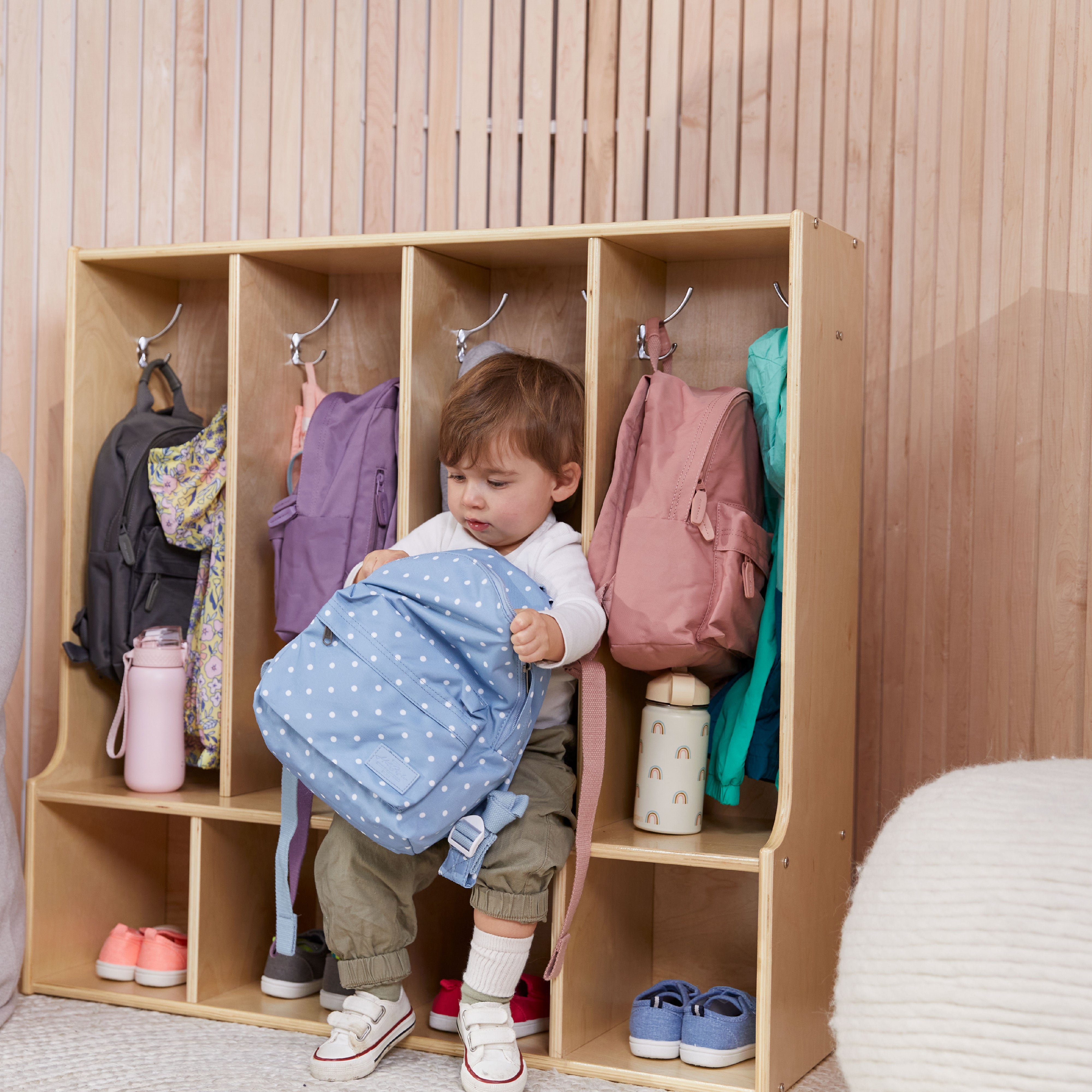 Streamline 4-Section Toddler Coat Locker with Bench - Natural